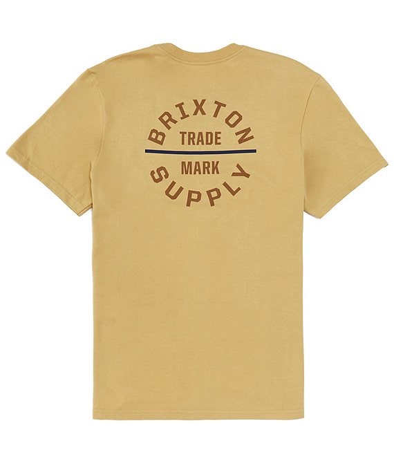Back of Brixton Men's Oath V Short Sleeve Standard Tee - Sunset/Burnt Orange/Washed Navy
