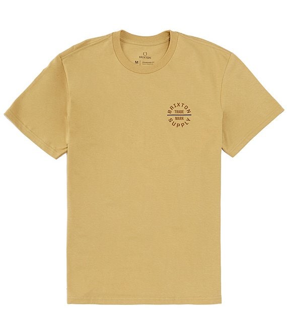 Front of Brixton Men's Oath V Short Sleeve Standard Tee - Sunset/Burnt Orange/Washed Navy