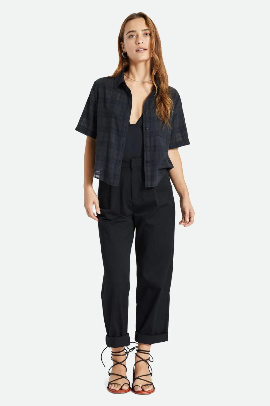Model Photo of Brixton Women's Leon Boxy Short Sleeve Woven - Black