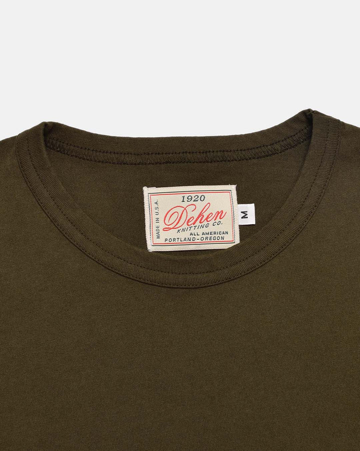 Collar Detail of Dehen 1920 Heavy Duty Pocket Tee - Loden