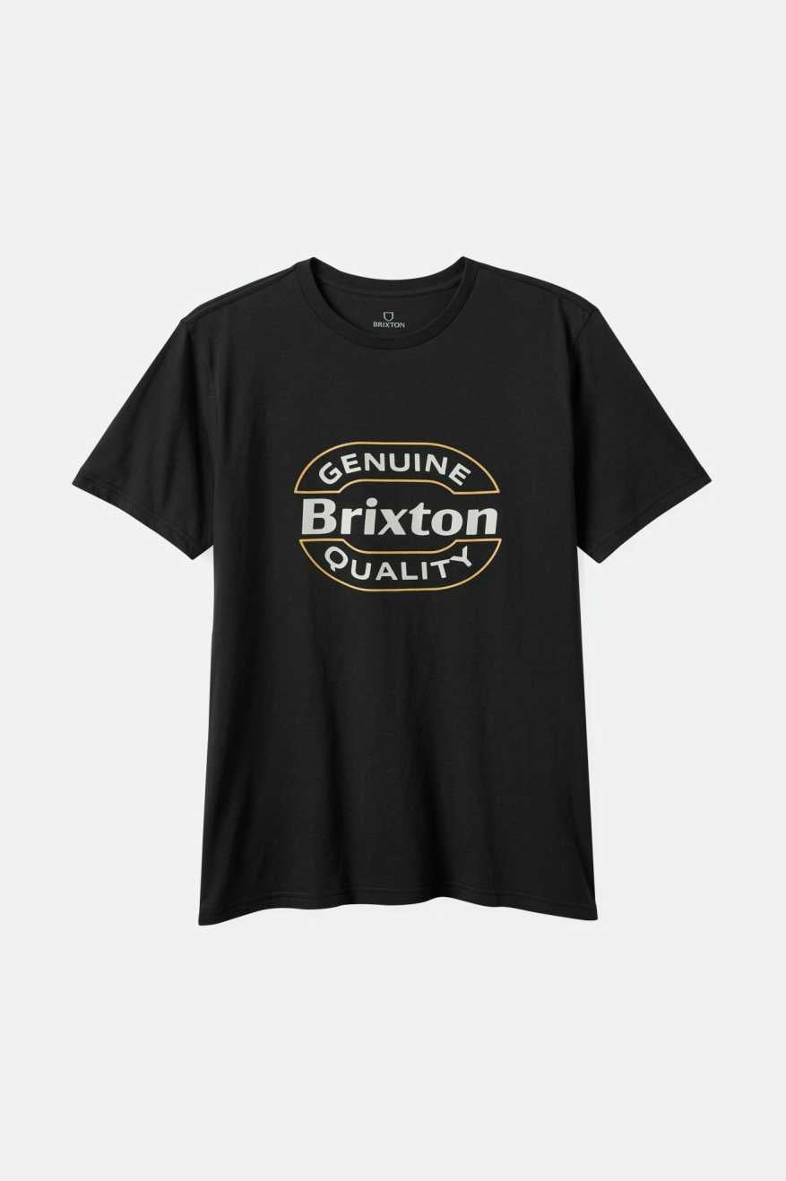 Front of Brixton Men's Keaton Short Sleeve Tailored T-Shirt - Black