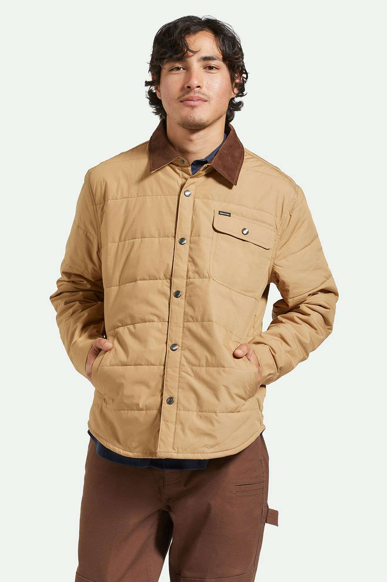 Model Photo of Front of Brixton Men's Cass Jacket - Tigers Eye