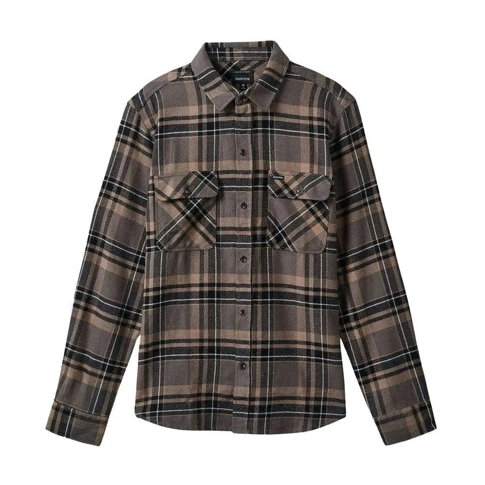 Front of Brixton Men's Bowery Flannel - Charcoal/Black/Cinder Grey