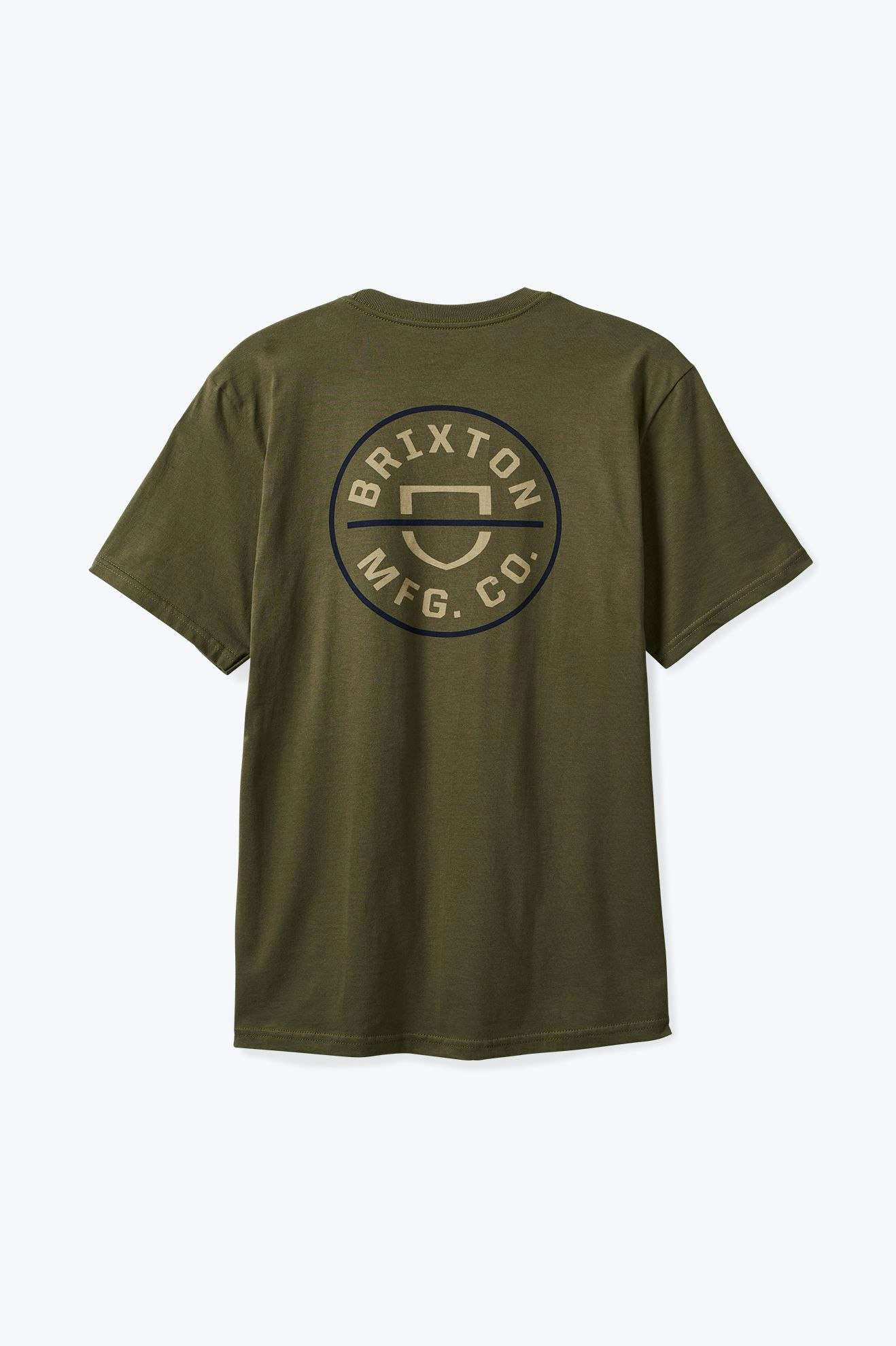 Back of Brixton Men's Crest II Short Sleeve Tee Shirt - Ivy Green/Sand/Navy