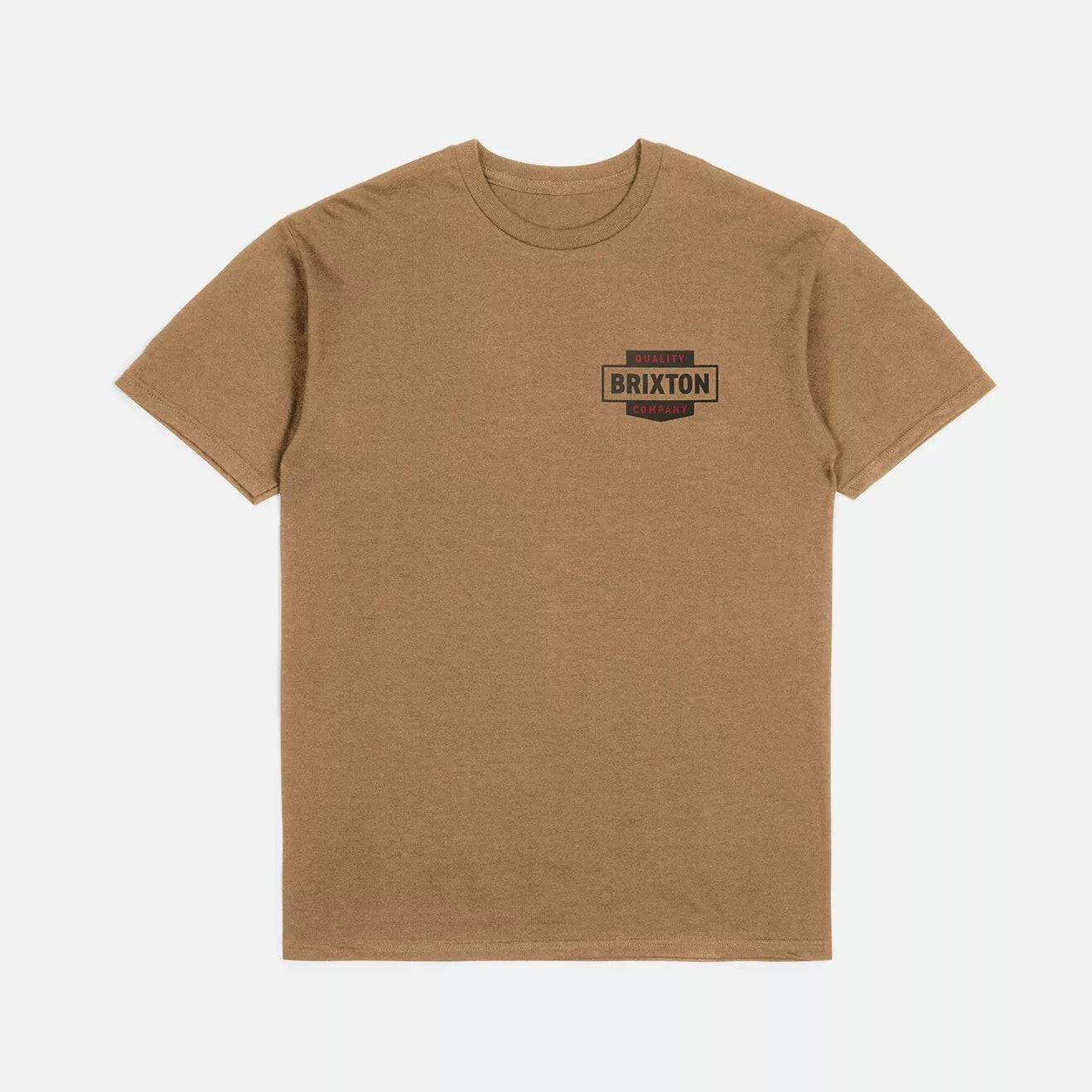 Front of Brixton Men's Osborn Short Sleeve Standard Tee Tabacco Brown Worn Wash