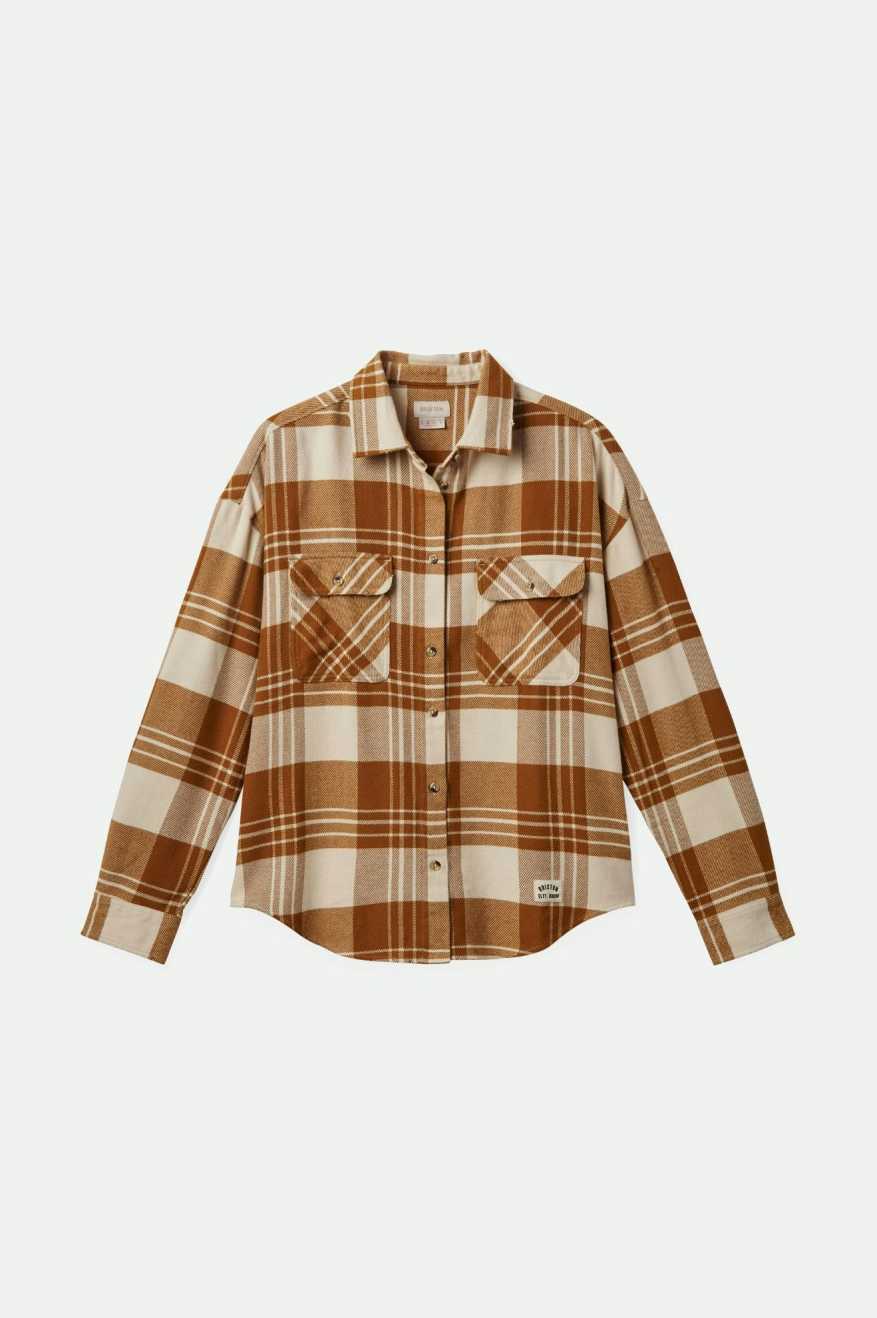 Front of Brixton Women's Bowery Classic Flannel- Washed Copper/Whitecap