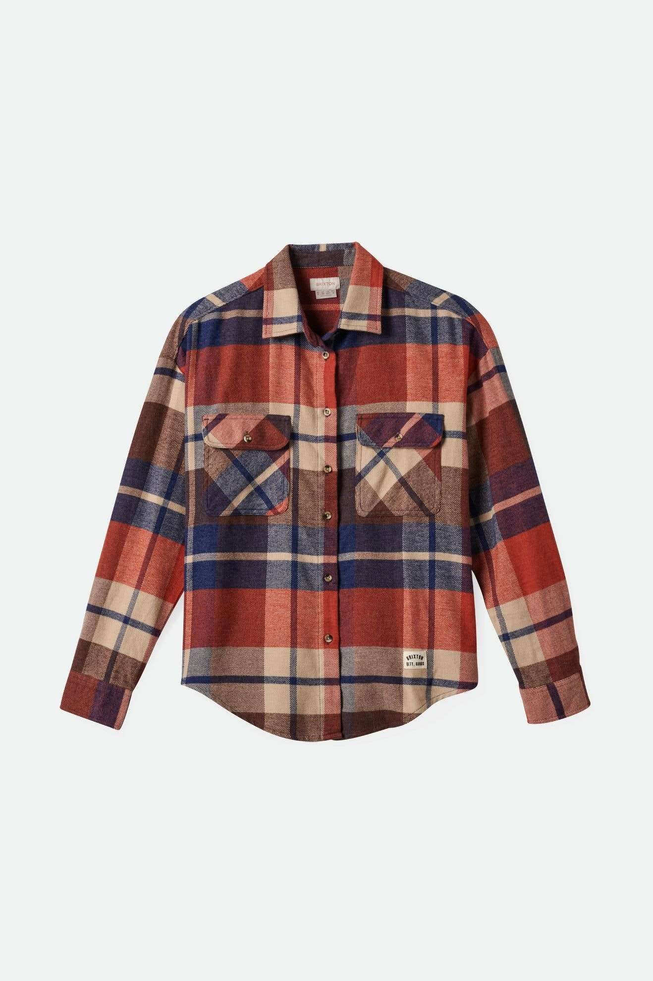 Front of Brixton Women's Bowery Classic Flannel- Navy/ Mars Red/ Whitecap