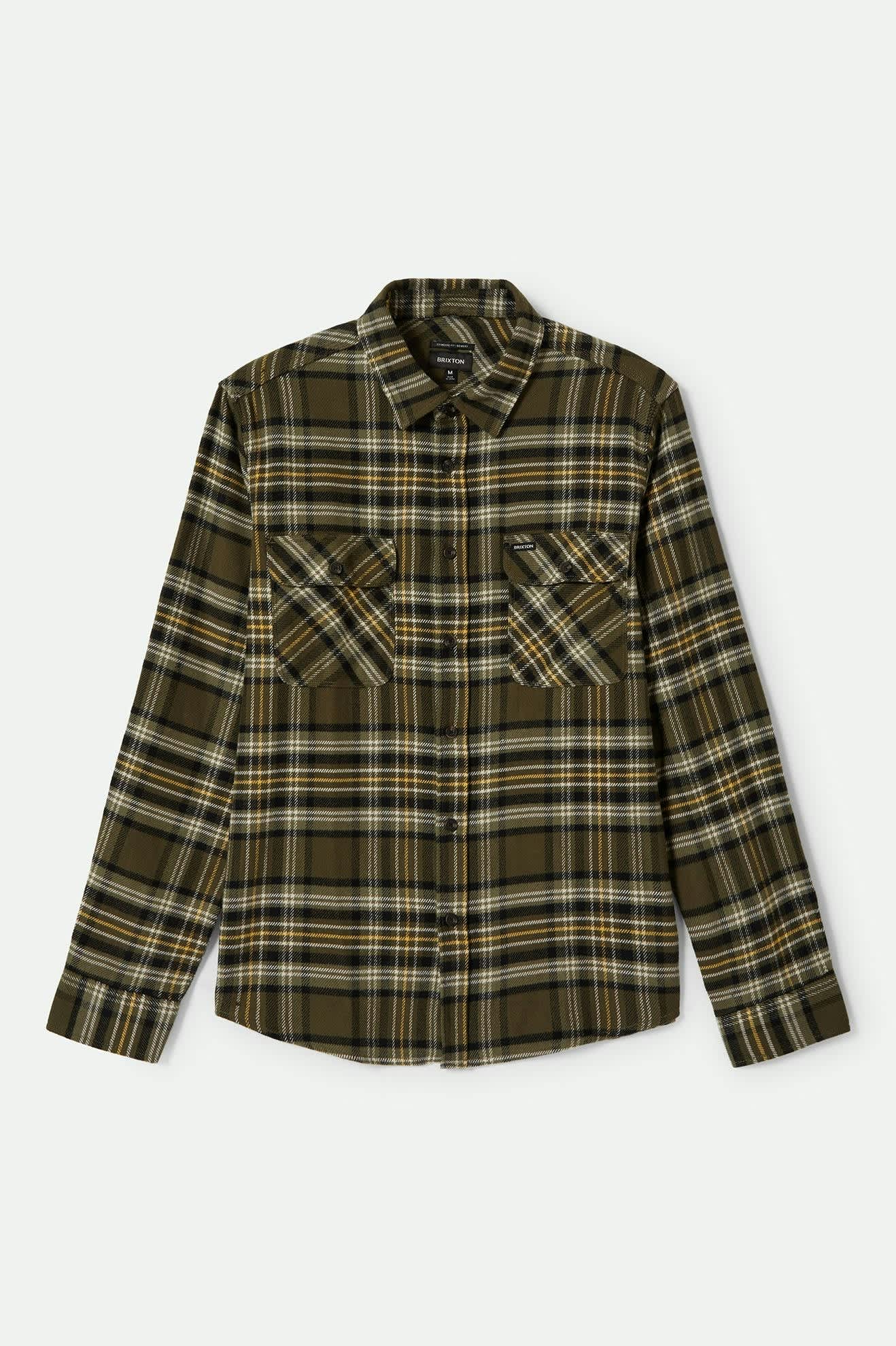 Front of Brixton Men's Bowery Flannel - Ivy Green/ Olive Surplus/ Black