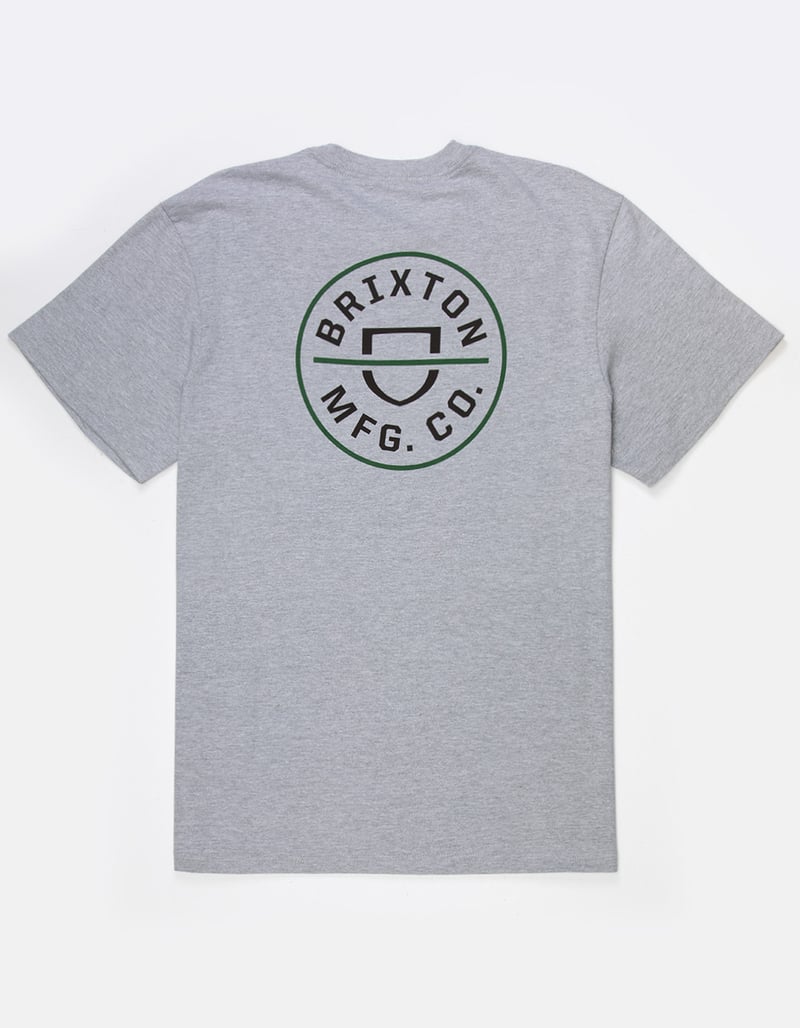 Back of Brixton Men's Crest II Short Sleeve Tee Shirt - Heather Grey/Washed Blackpine