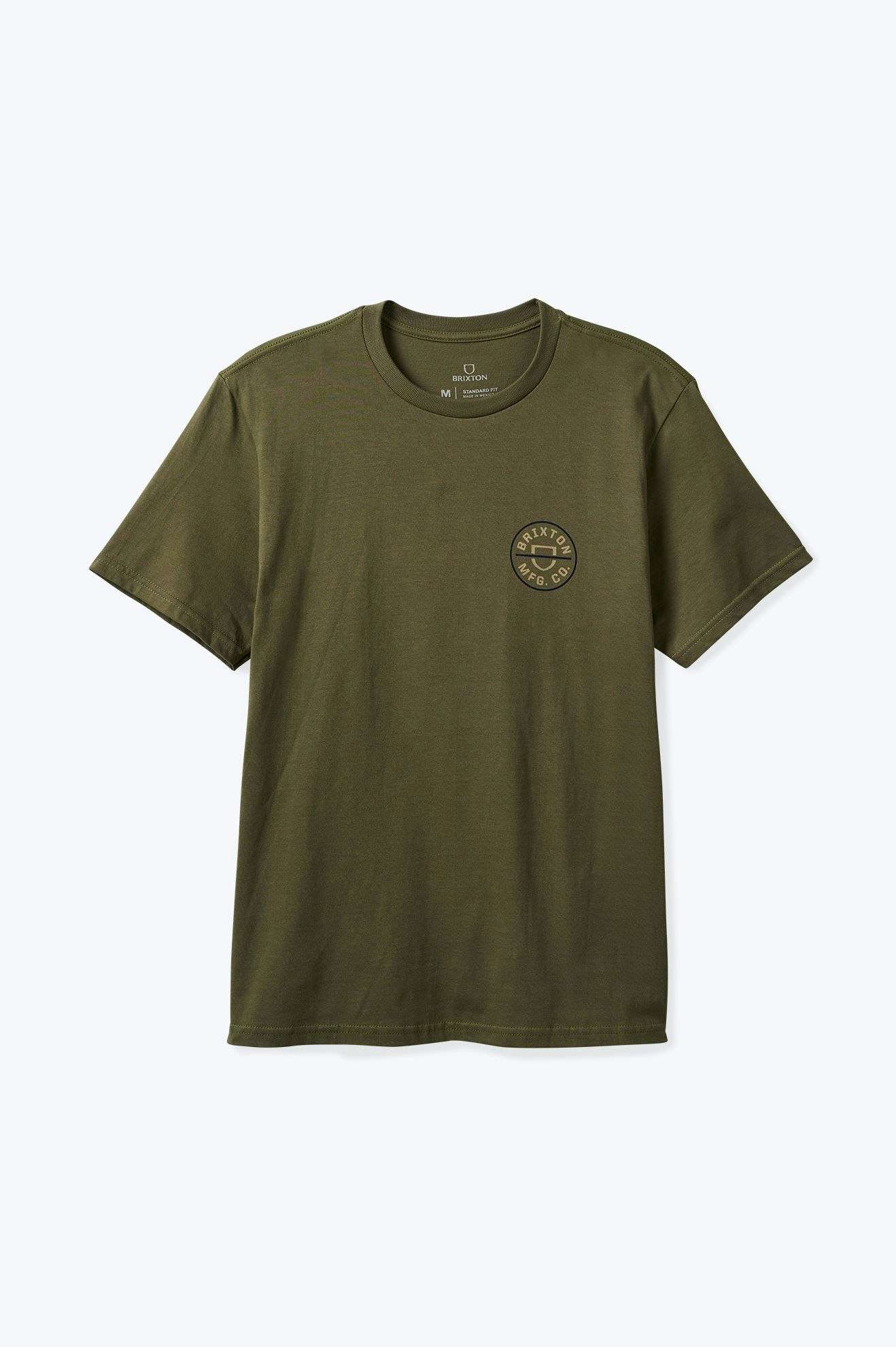 Front of Brixton Men's Crest II Short Sleeve Tee Shirt - Ivy Green/Sand/Navy