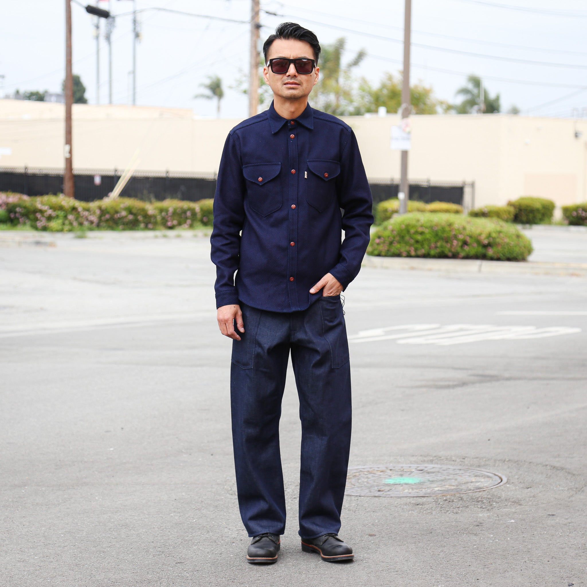 Model Photo of Mariner Unisex Men's Full Leg 12.75 Oz Classic Indigo