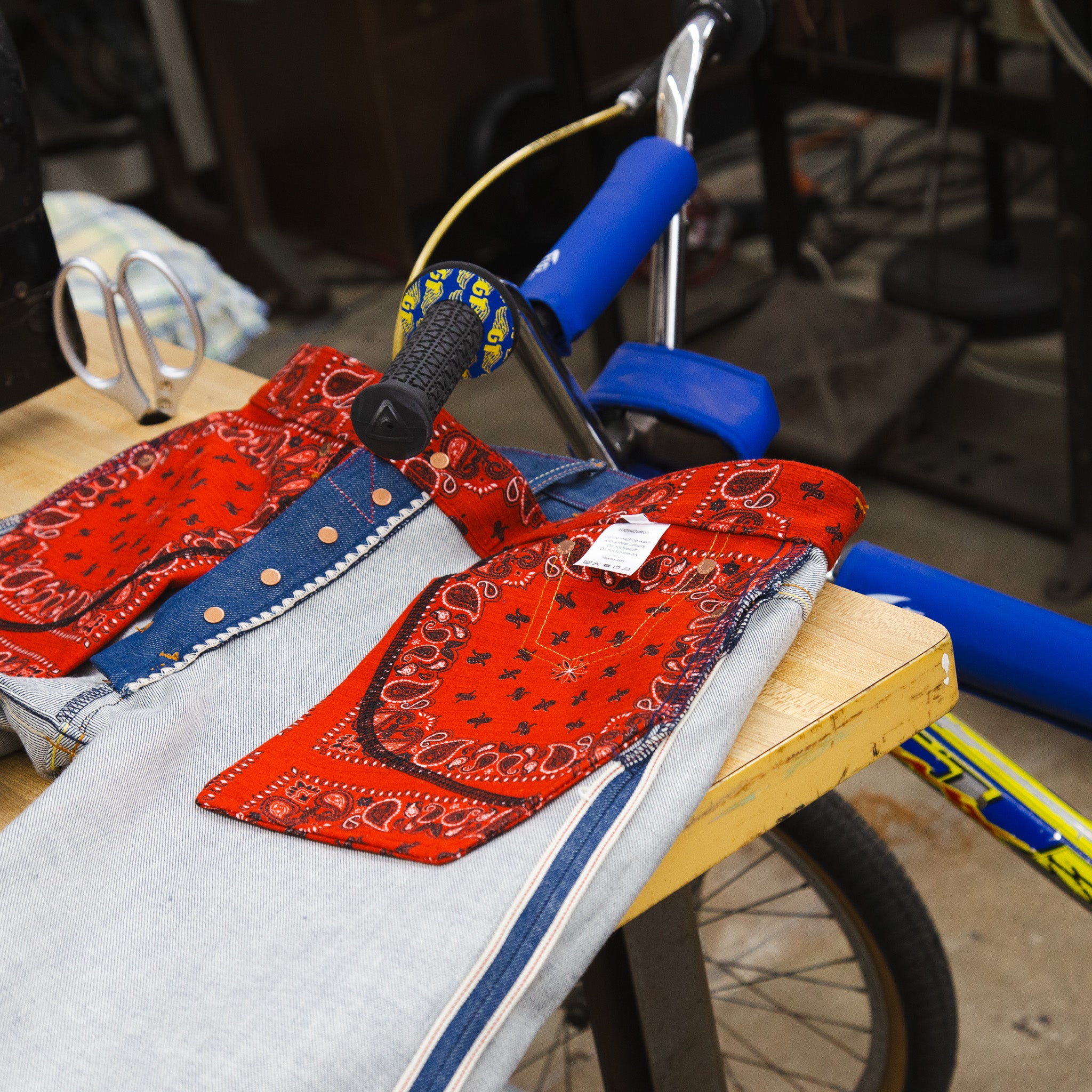 Interior of Red Bandana Pocket and Waistband of Railcar X Rad Bill Allen Collaboration #1 Jeans