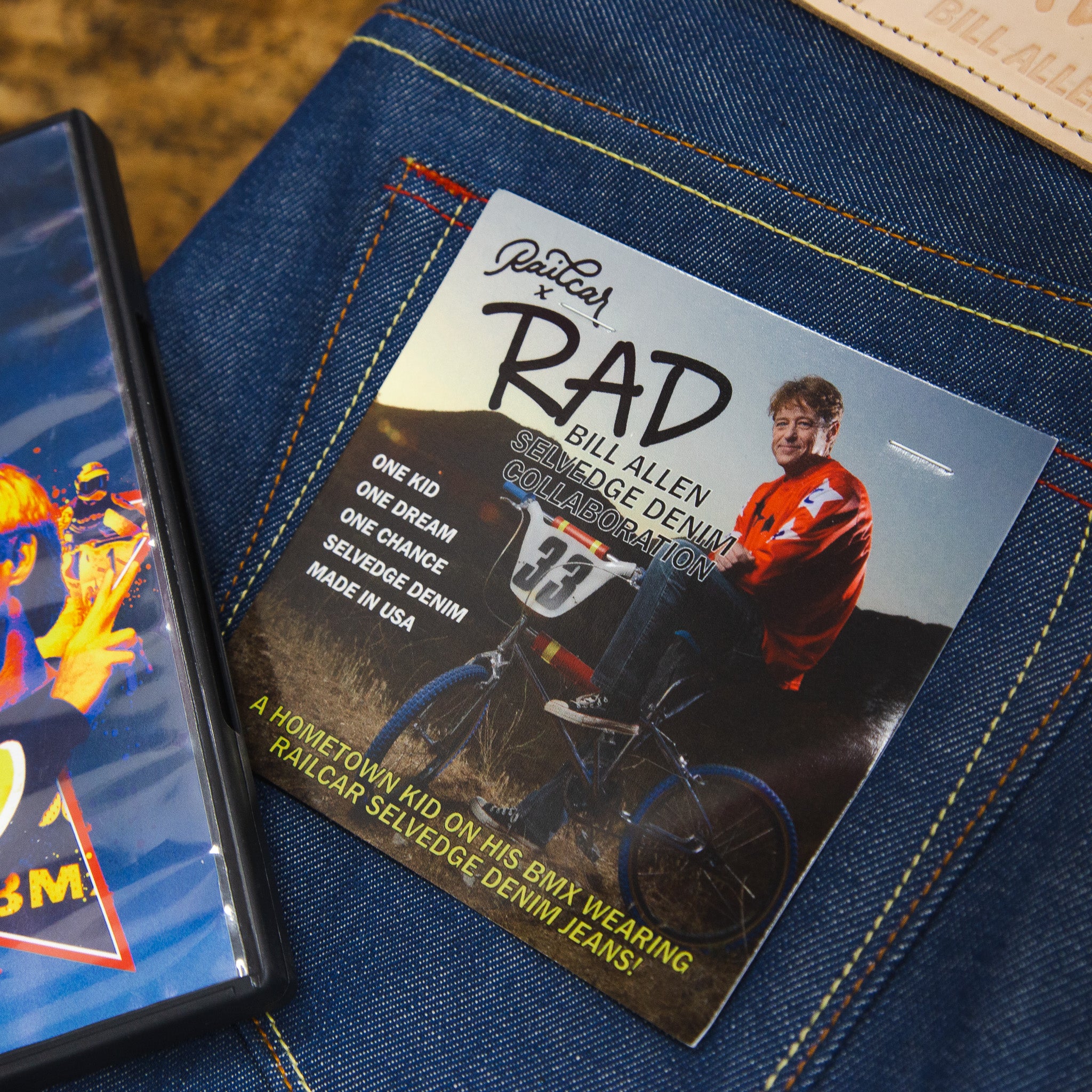 Close Up of Back Pocket of Railcar X Rad Bill Allen Collaboration #1 Jeans