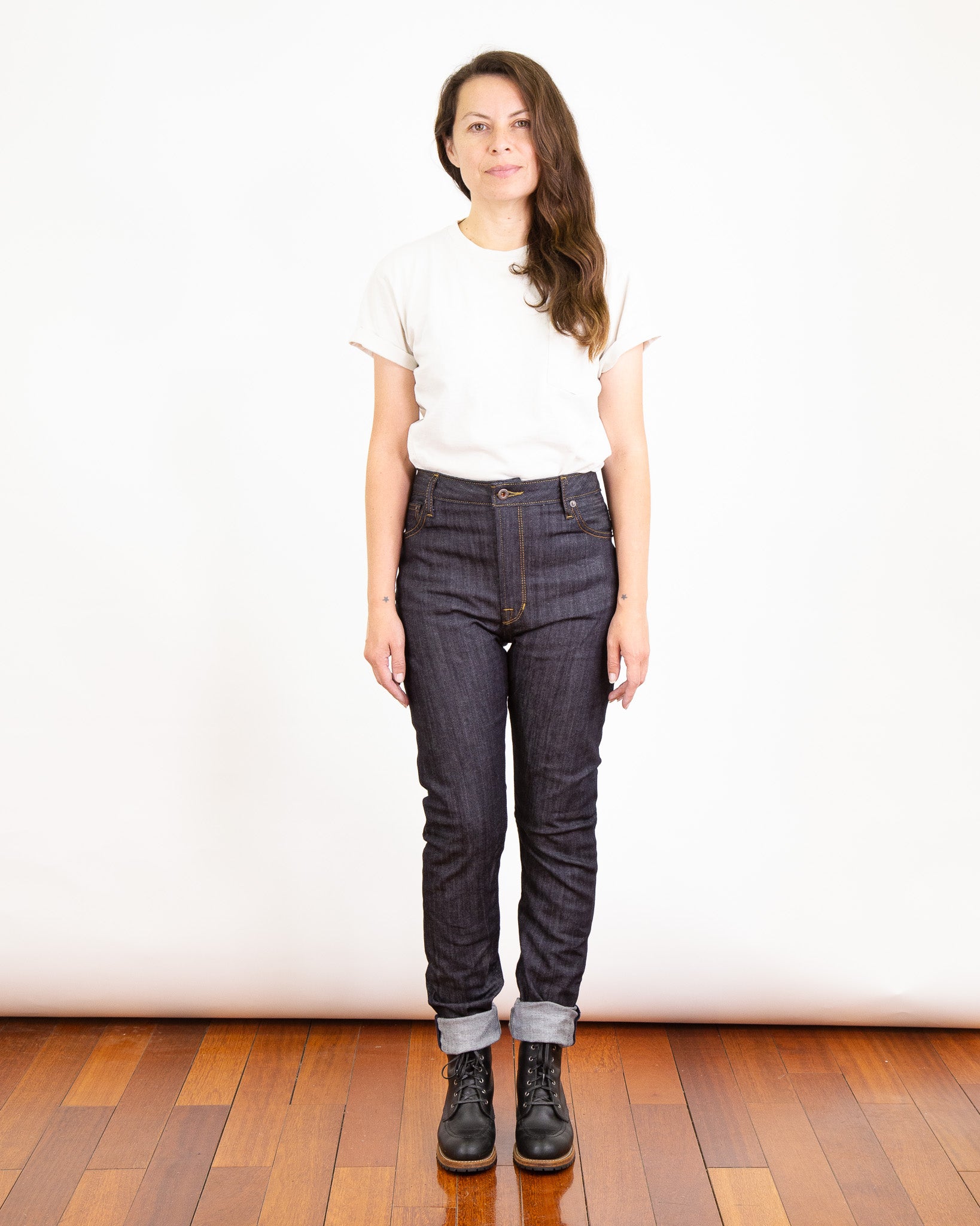 Model Photo of Front of Vixen 031 Indigo Jeans