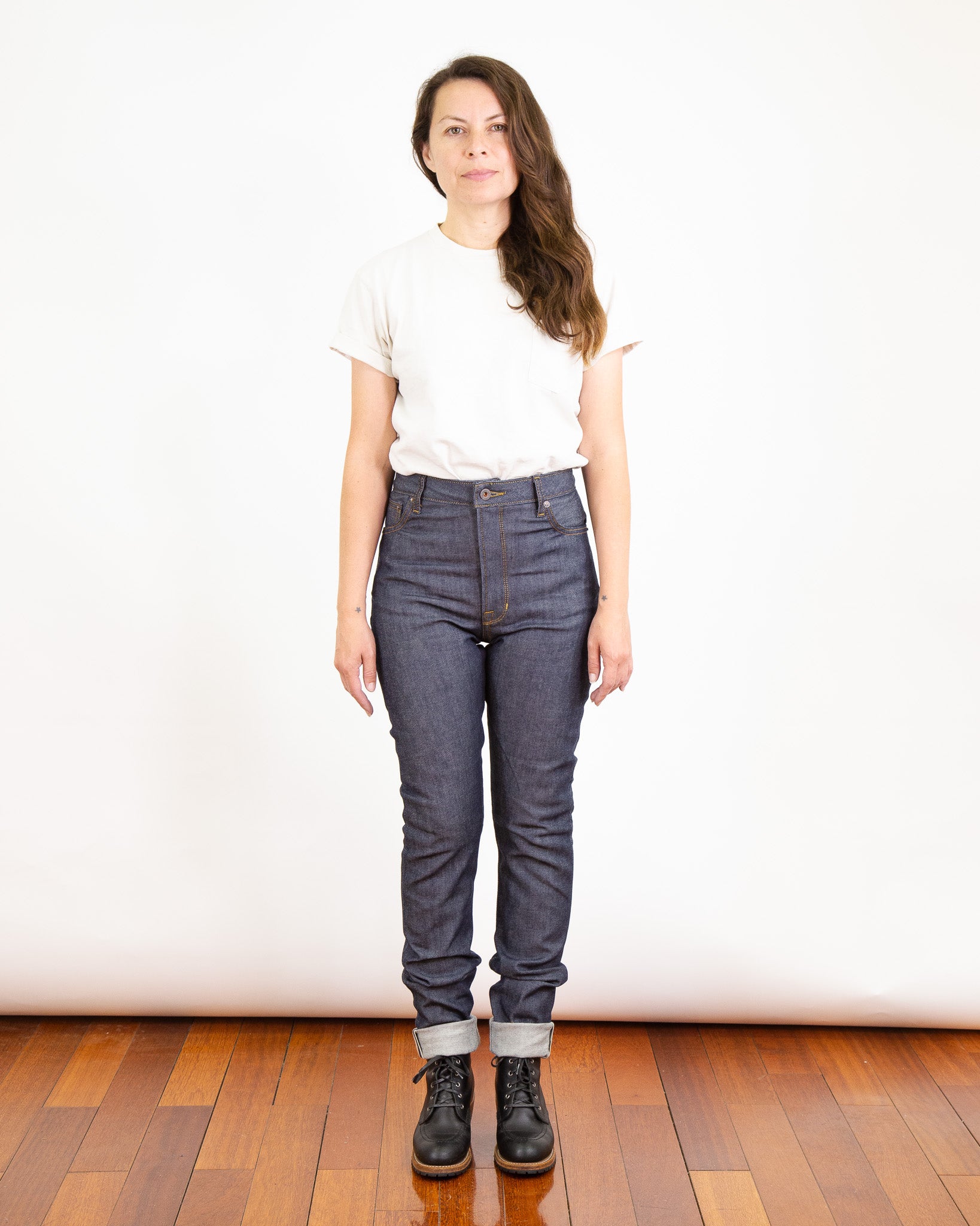 Model Photo of Front of Vixen Pure Indigo X061 4-Way Stretch Jeans