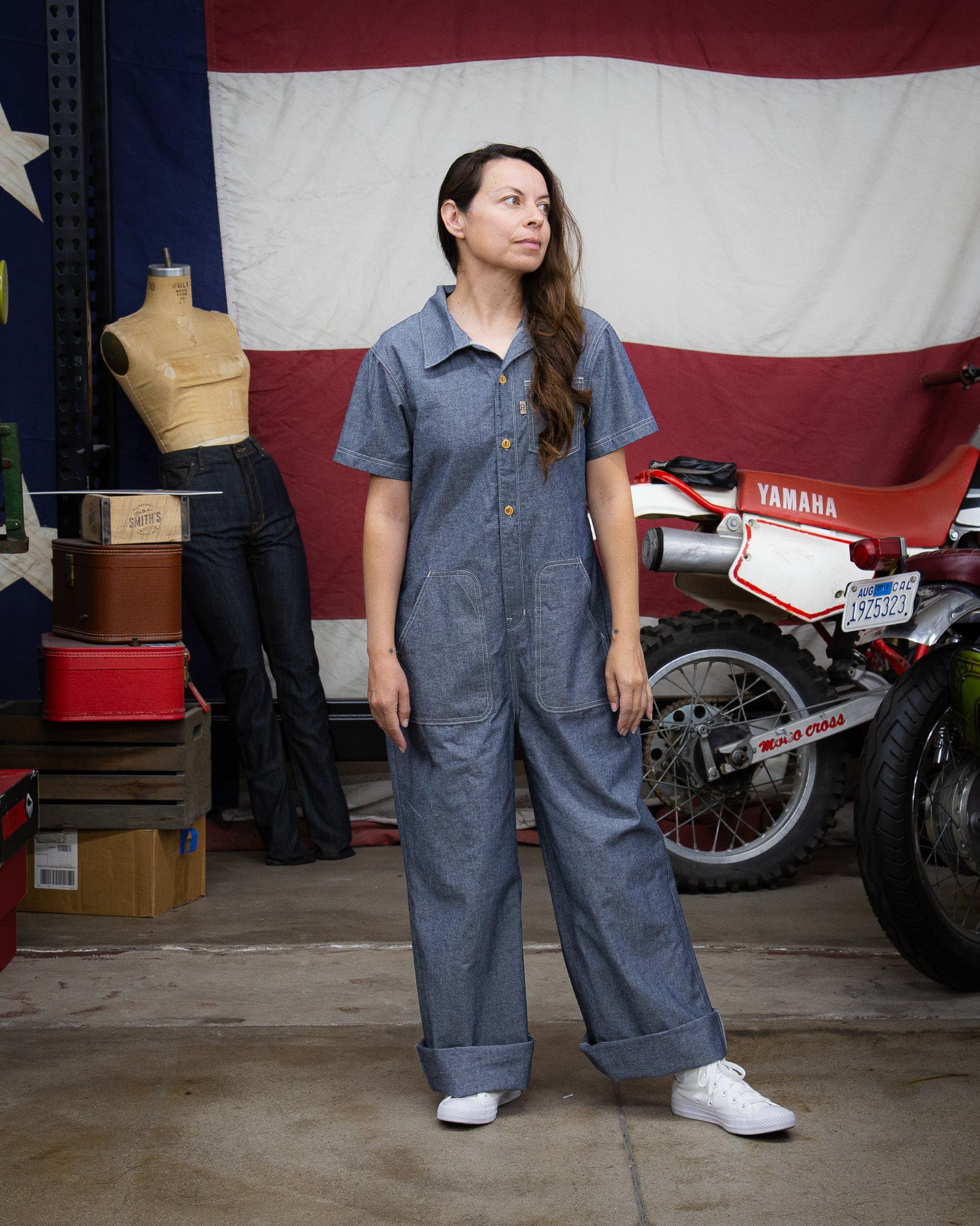 Railcar indigo chambray jumpsuit