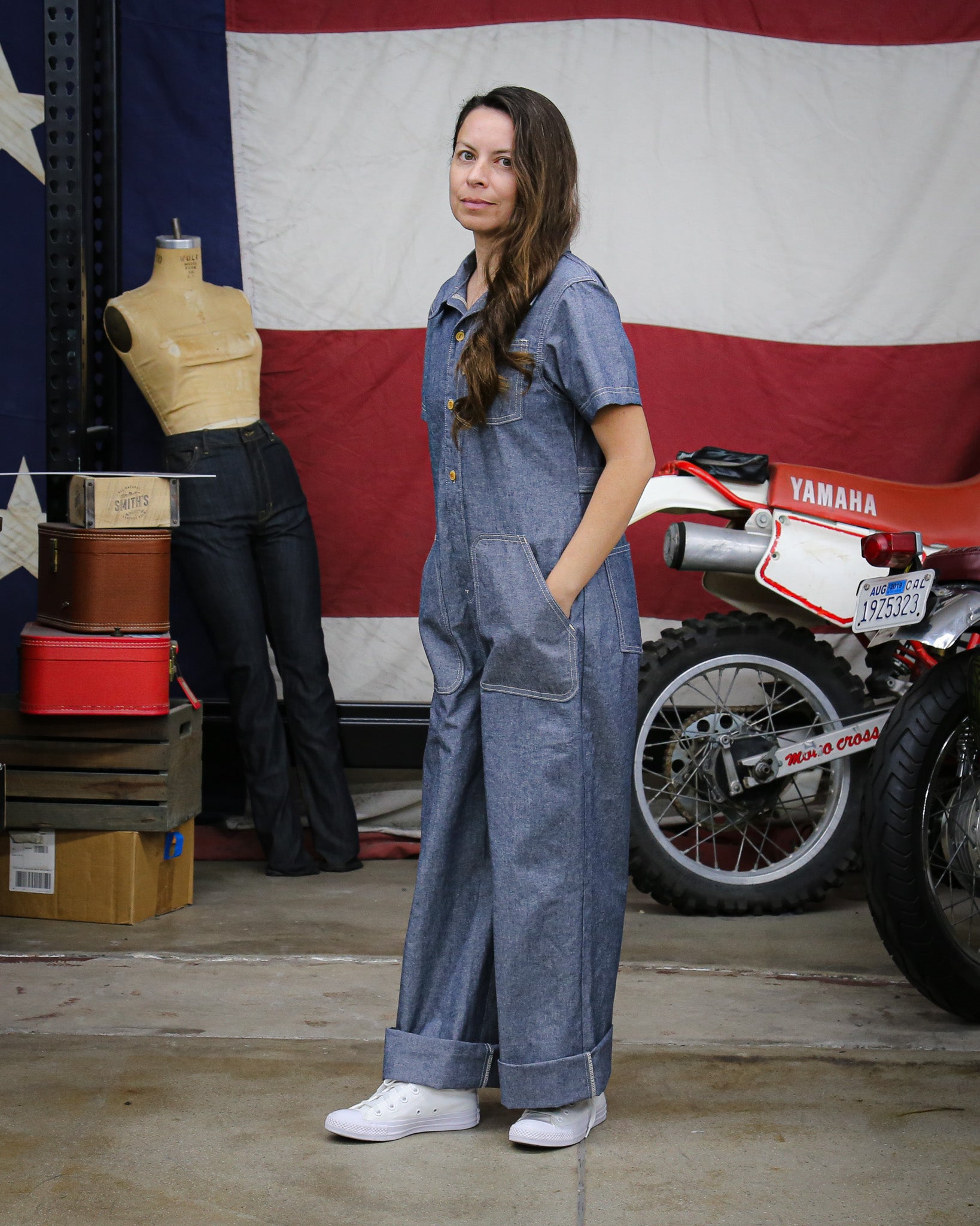 Railcar indigo chambray jumpsuit