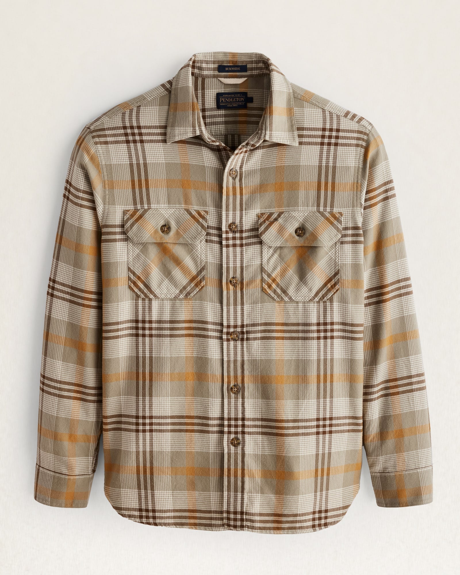 Front of Pendleton Burnside Shirt - Tan/Brown/Grey Plaid