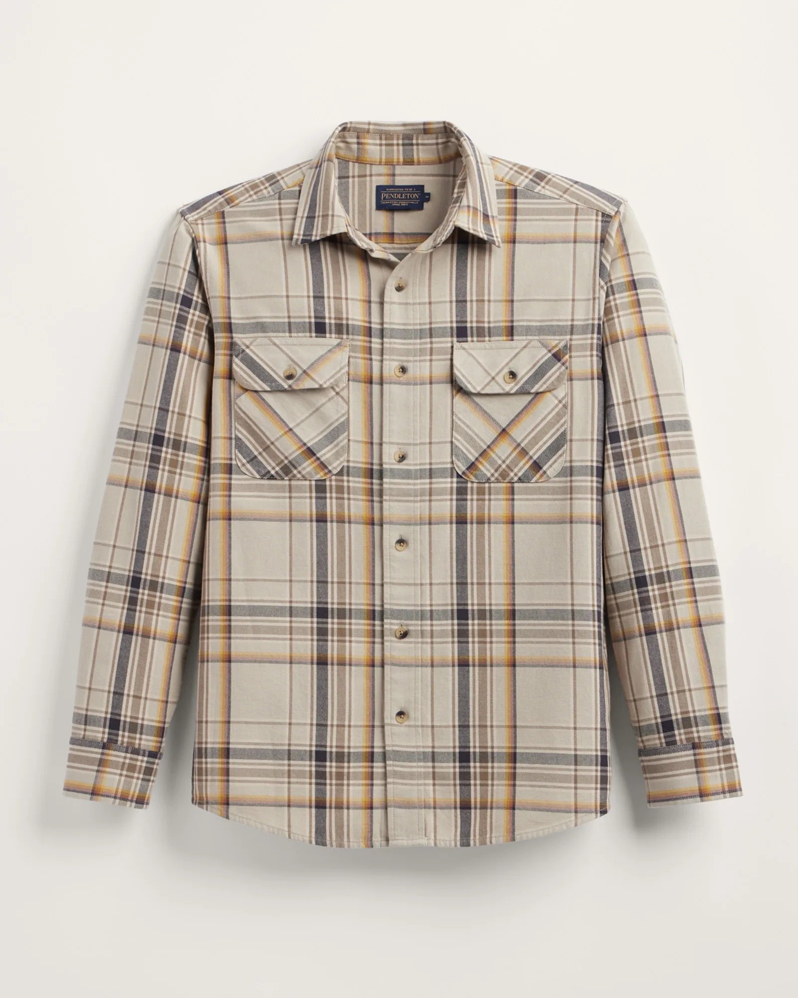 Front of Pendleton Men's Beach Shack Shirt Tan Multi Plaid