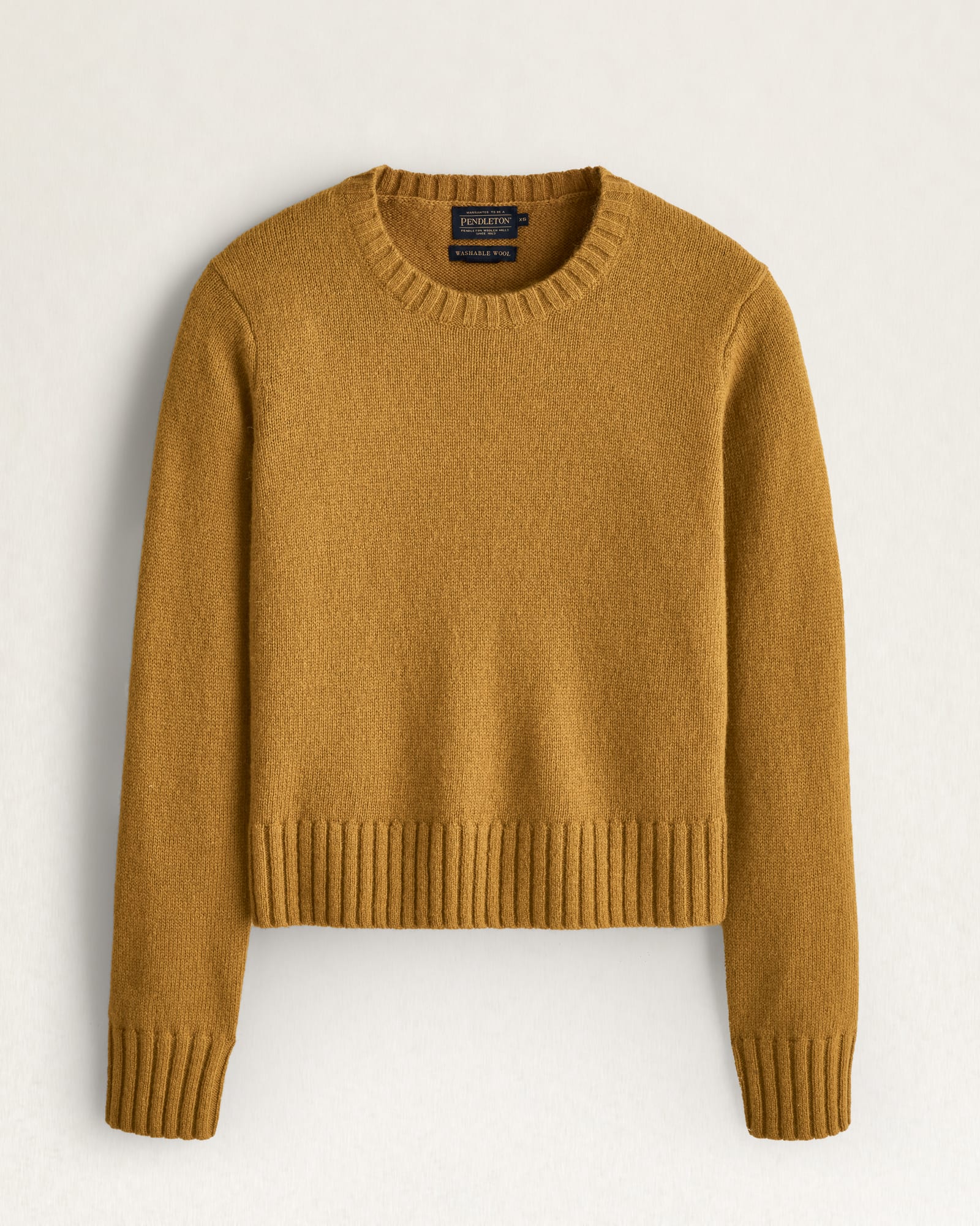 Front of Pendleton Women's Relaxed Shetland Collection Crew Pullover / Deep Gold