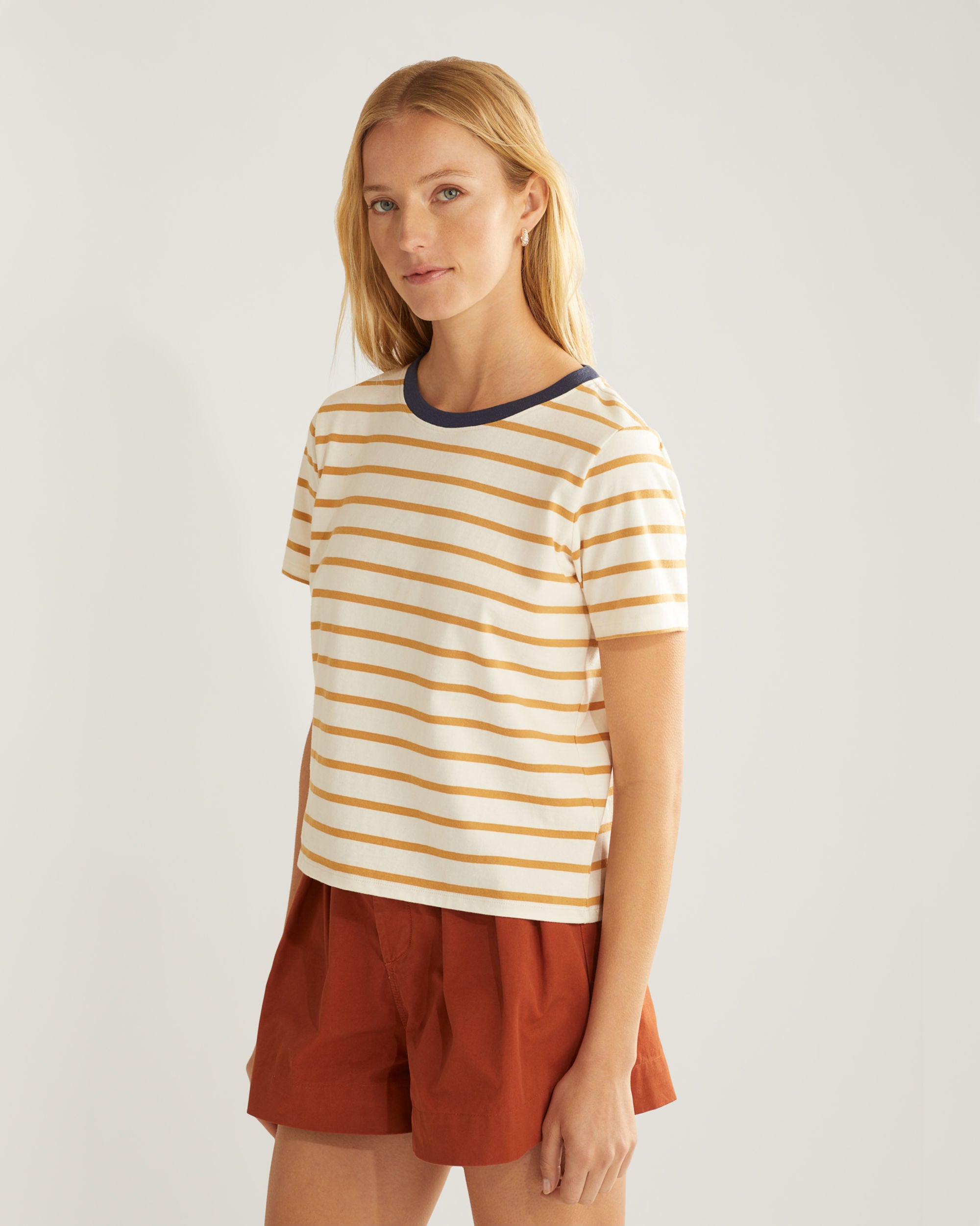Pendleton Women's Sandy Deschutes Stripe Tee Antique White/Honey Mustard