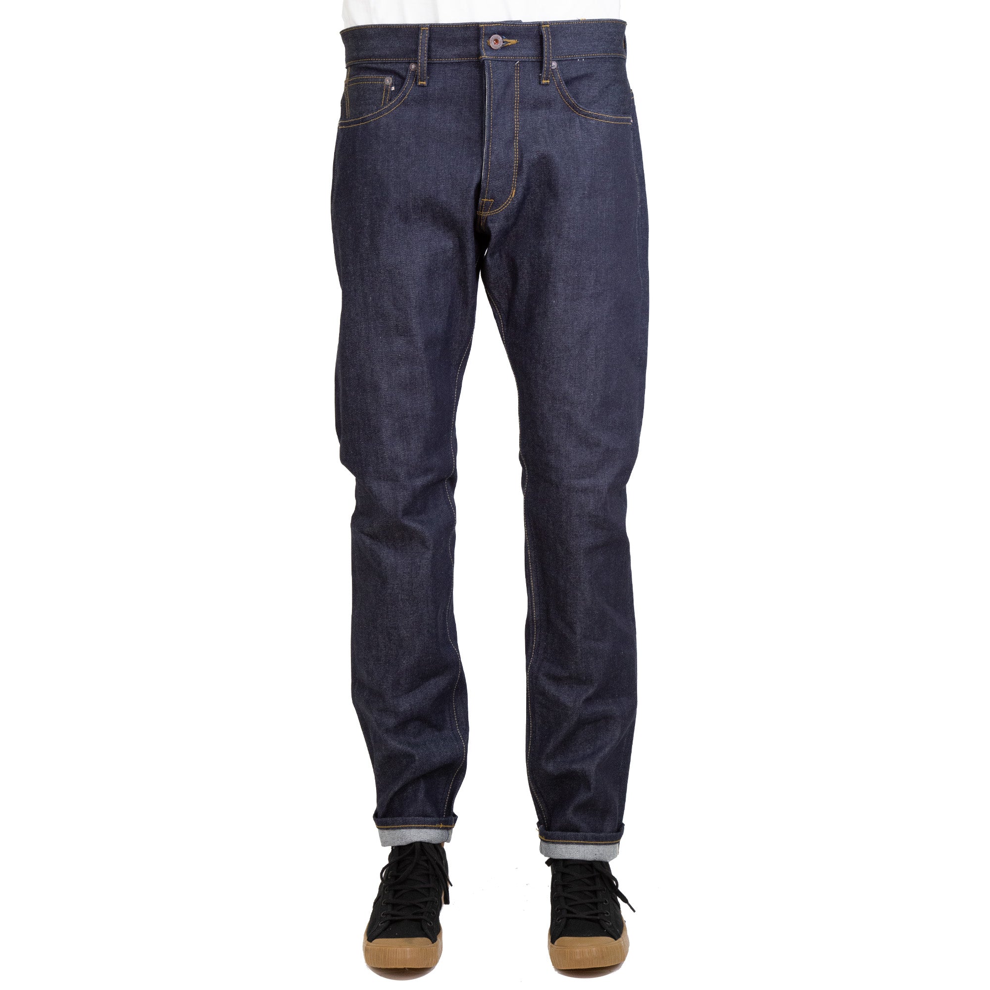 Front of Spikes X110 Taper Leg 13.5 Oz Classic Indigo Selvedge