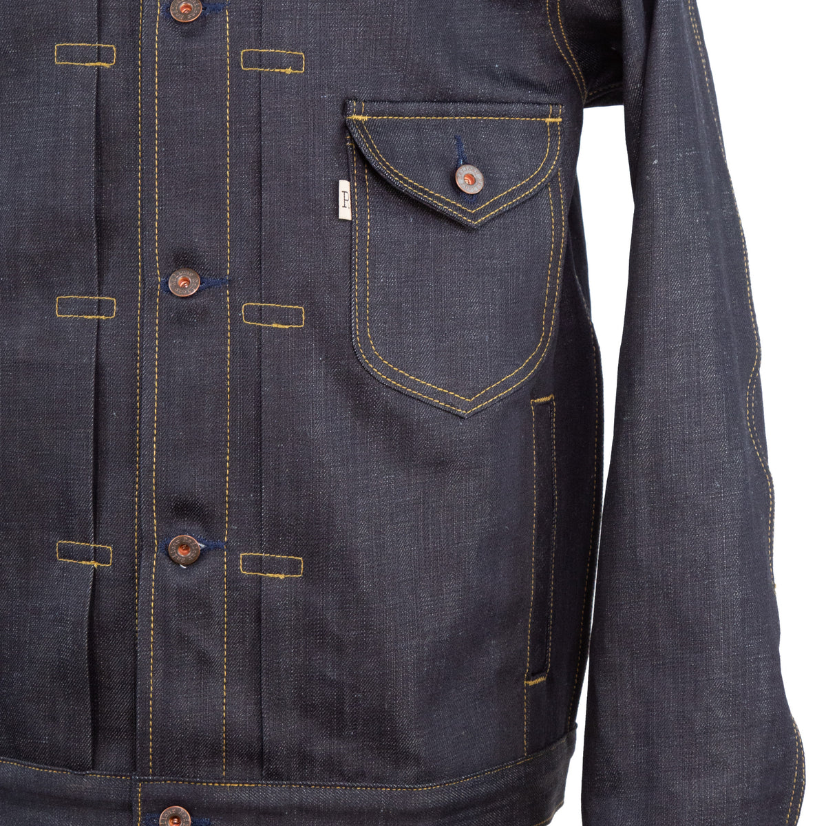 Front Chest Pocket Detail of Type 1 X113 13.25 Oz Denim Jacket