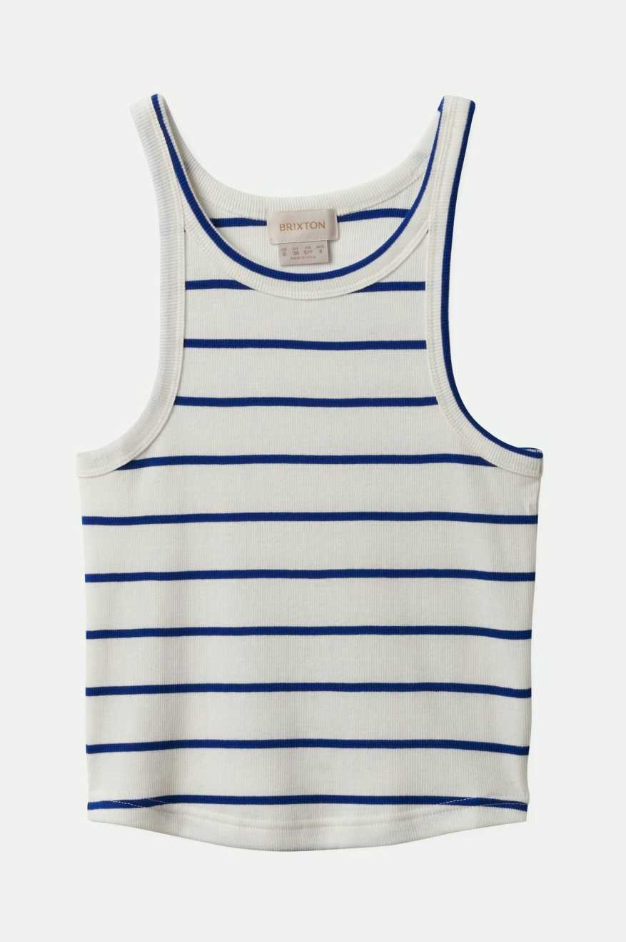 Front of Brixton Organic Rib High Neck Tank Top - Off White/Surf the Web