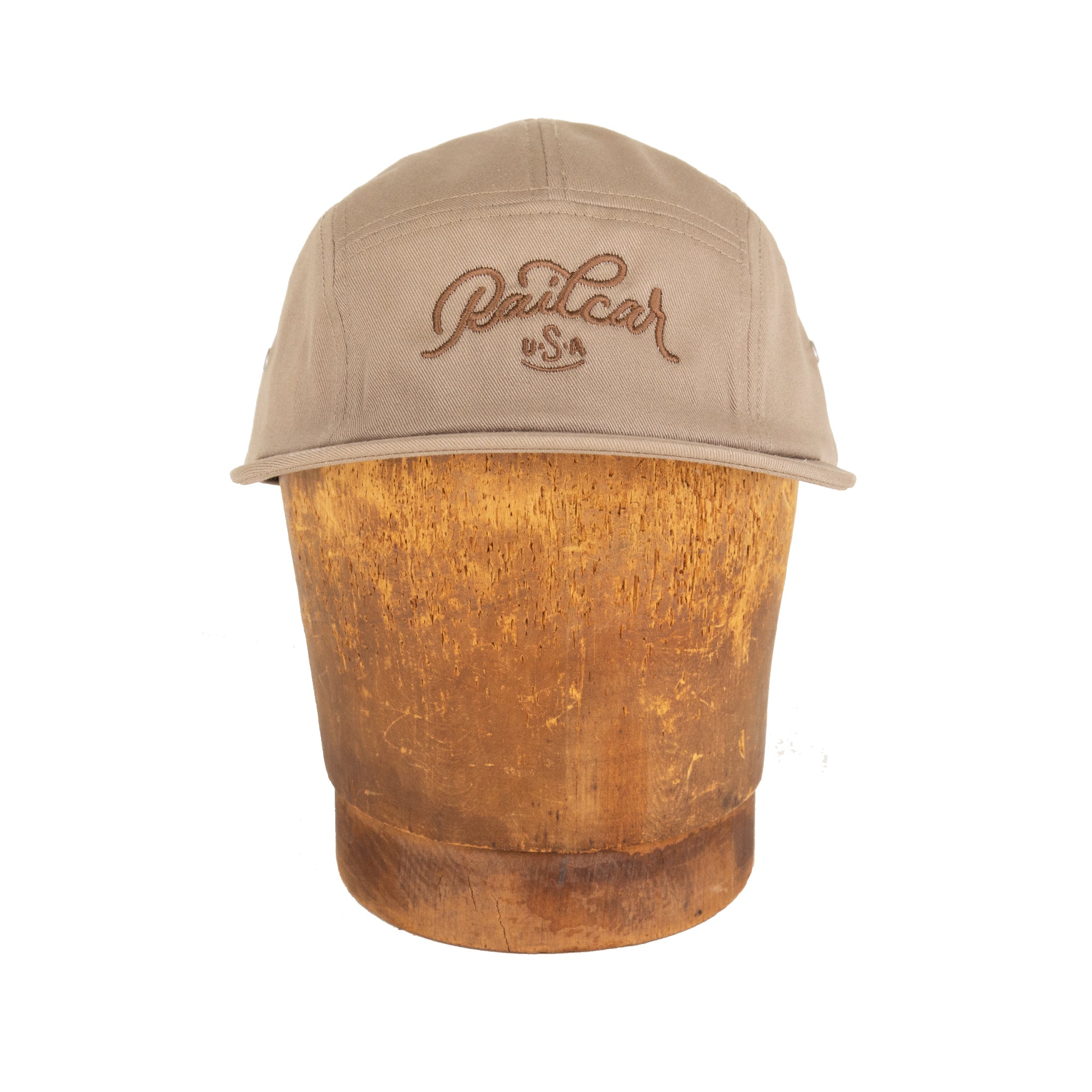 Front of Railcar USA Khaki Five Panel Camp Hat