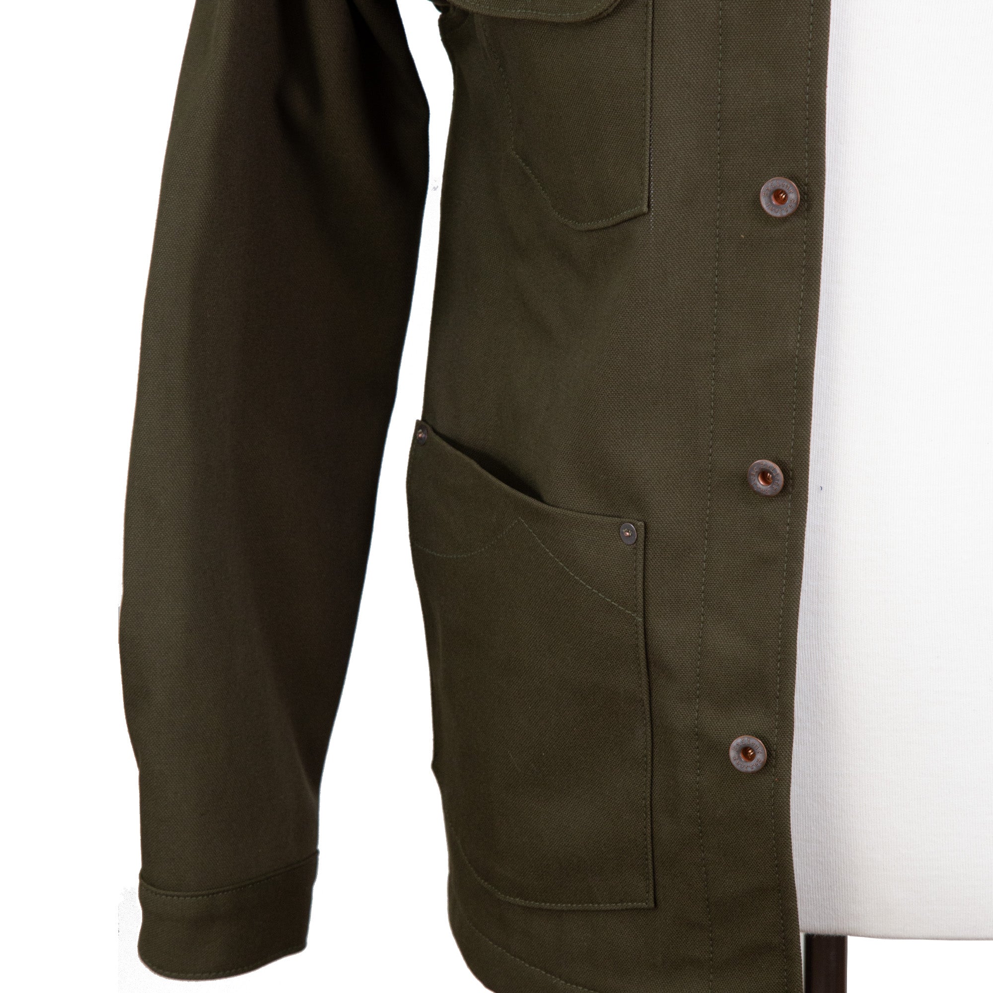 Storage Pocket Detail of Chore Coat 12oz Seaweed Baja Maroon Blanket Lined