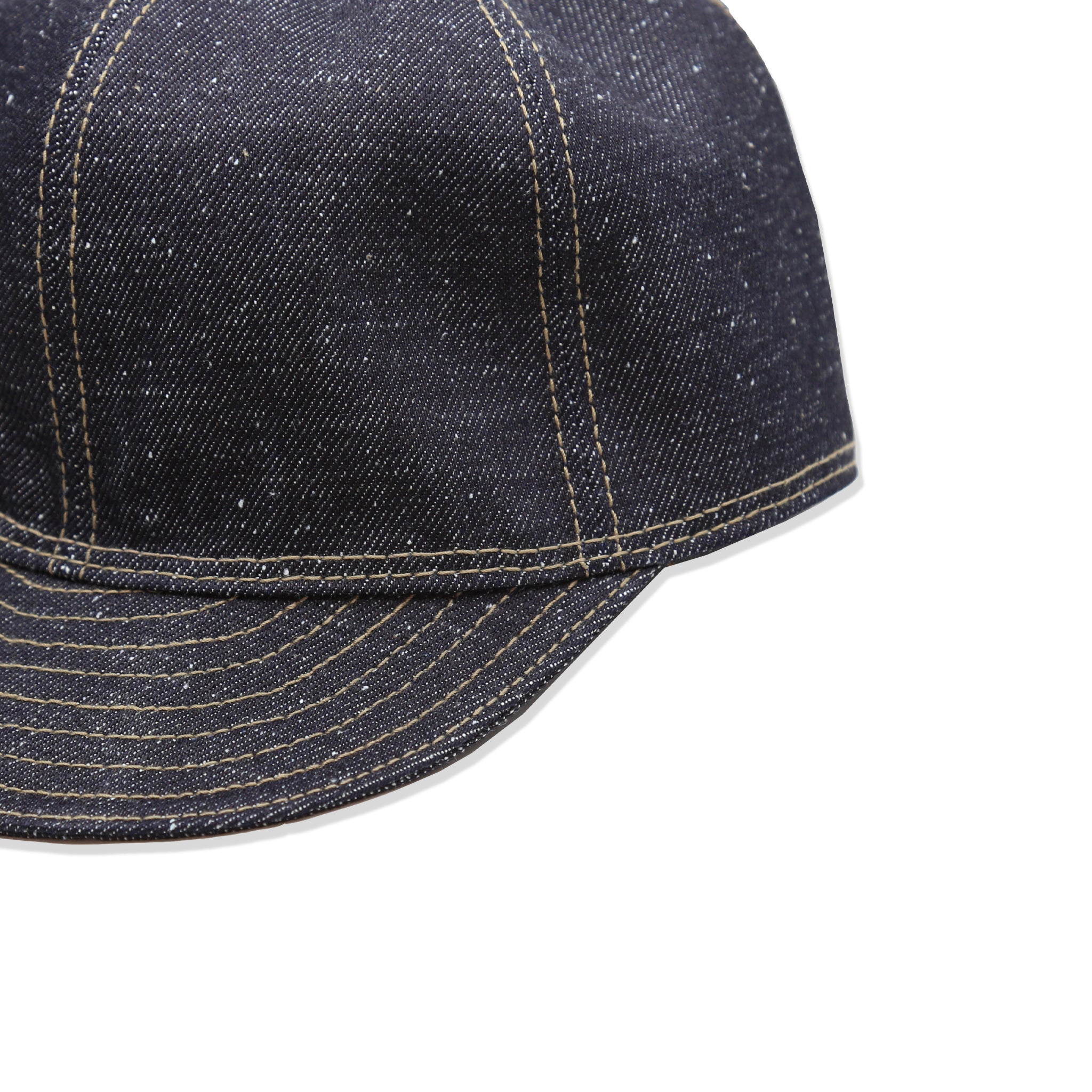 A dark blue nep denim mechanic hat with visible stitching.