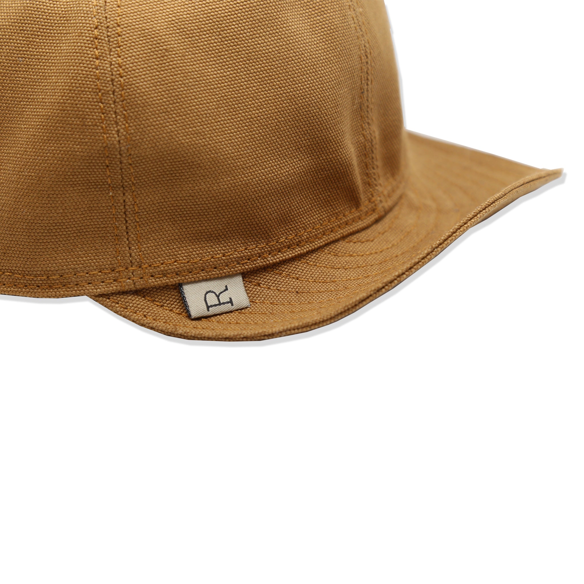 Brim detail of A brown mechanic hat made from duck canvas