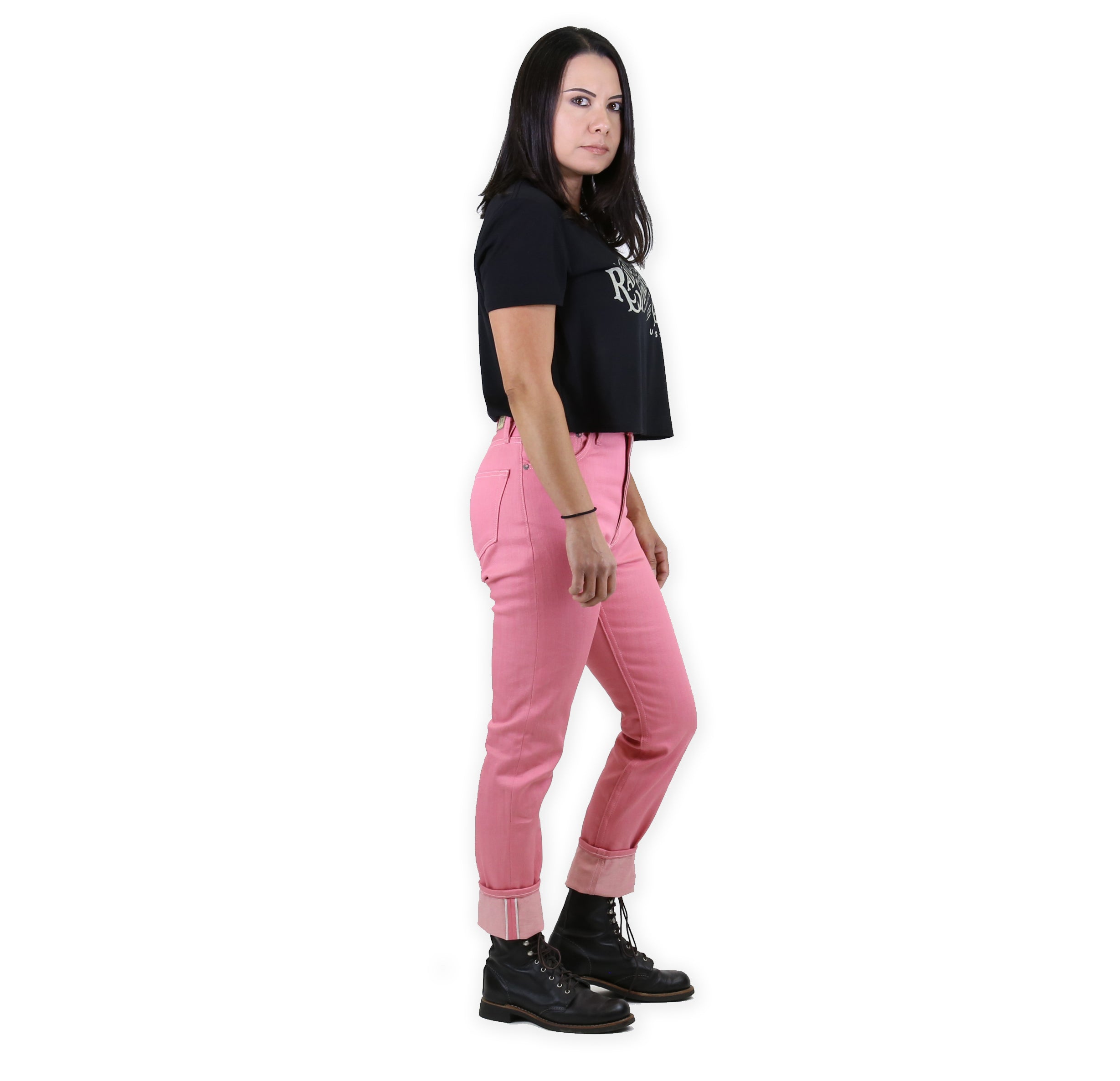 Vixen Pink Selvedge Stretch Medium High Waist Skinny