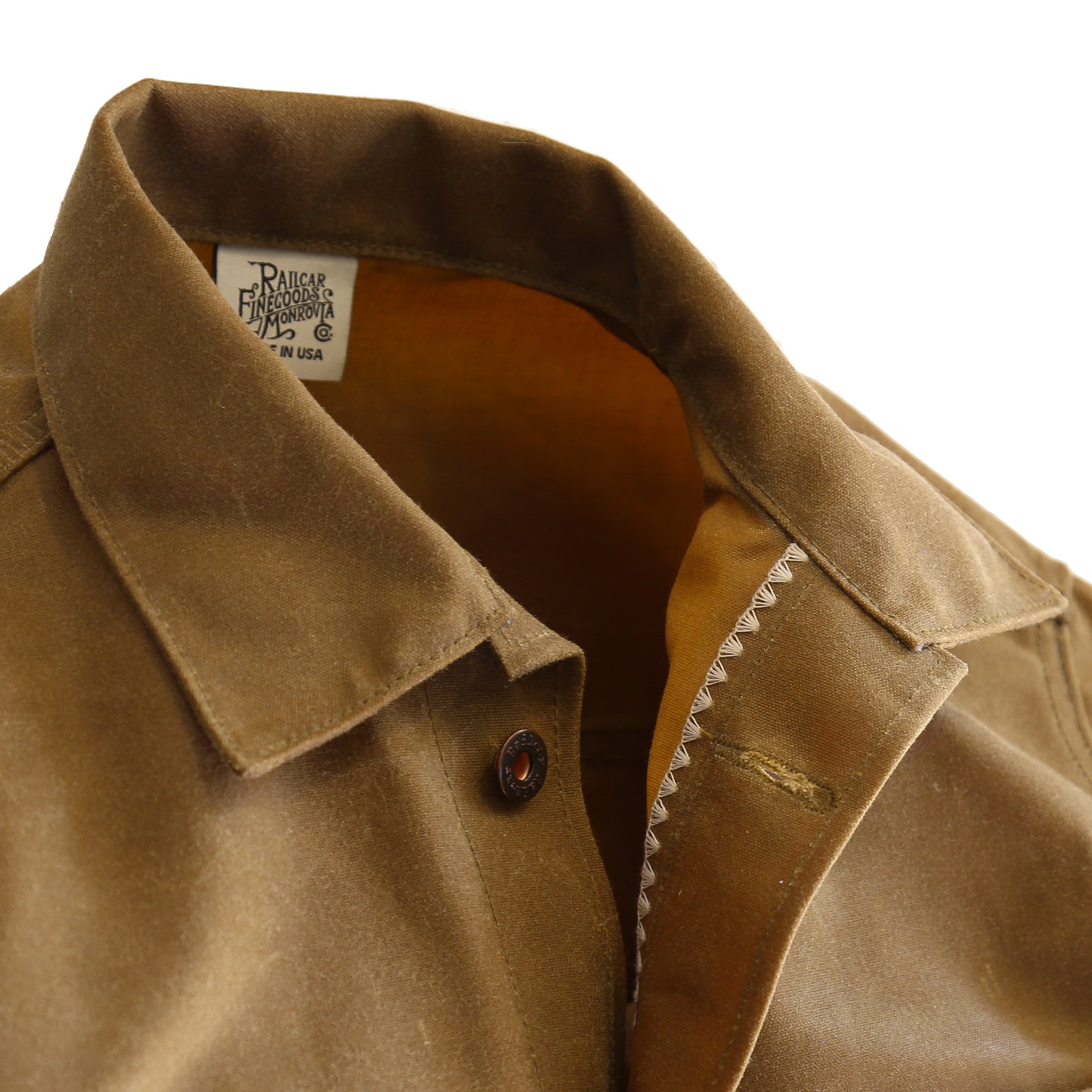 Collar Detail of Waxed Canvas Chore Coat