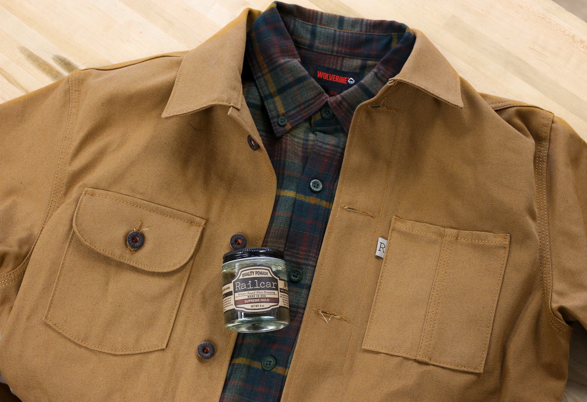 CHORE COAT PAIRED WITH WOLVERINE FLANNEL
