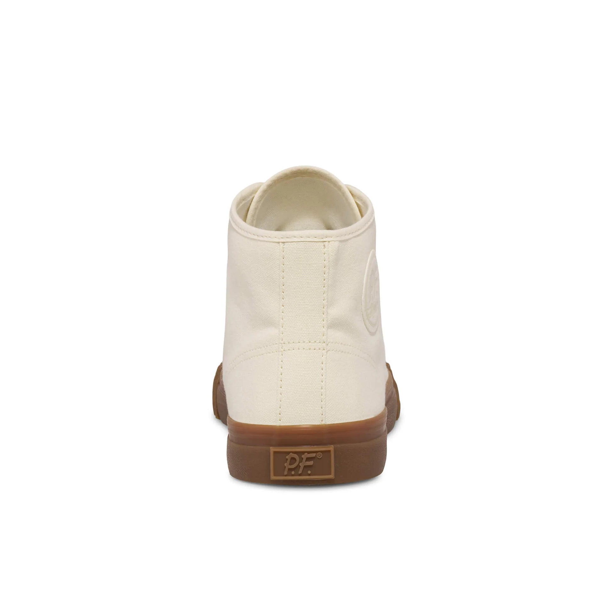 Off White sneaker with brown sole on a white background