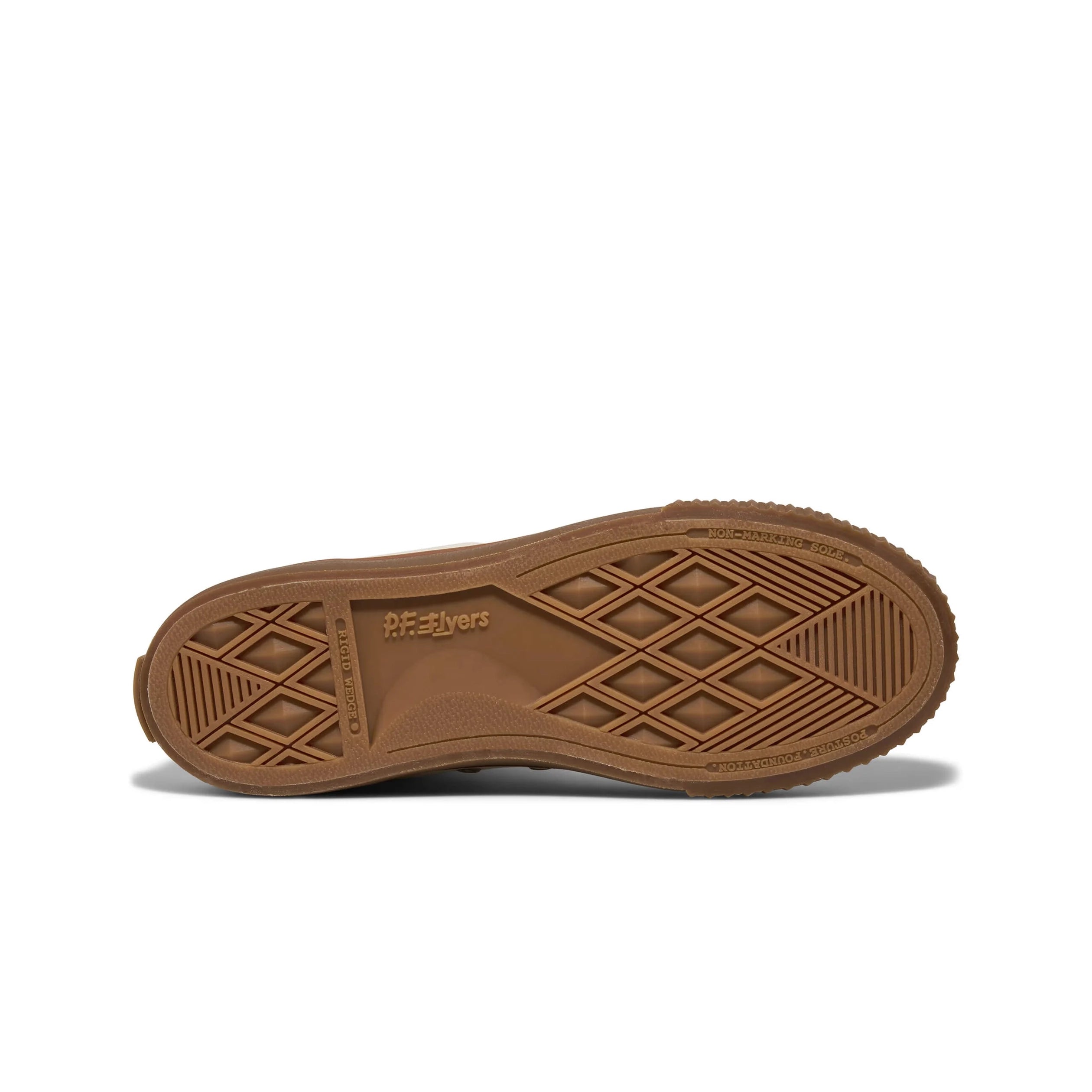 Brown shoe sole with a textured pattern on a white background