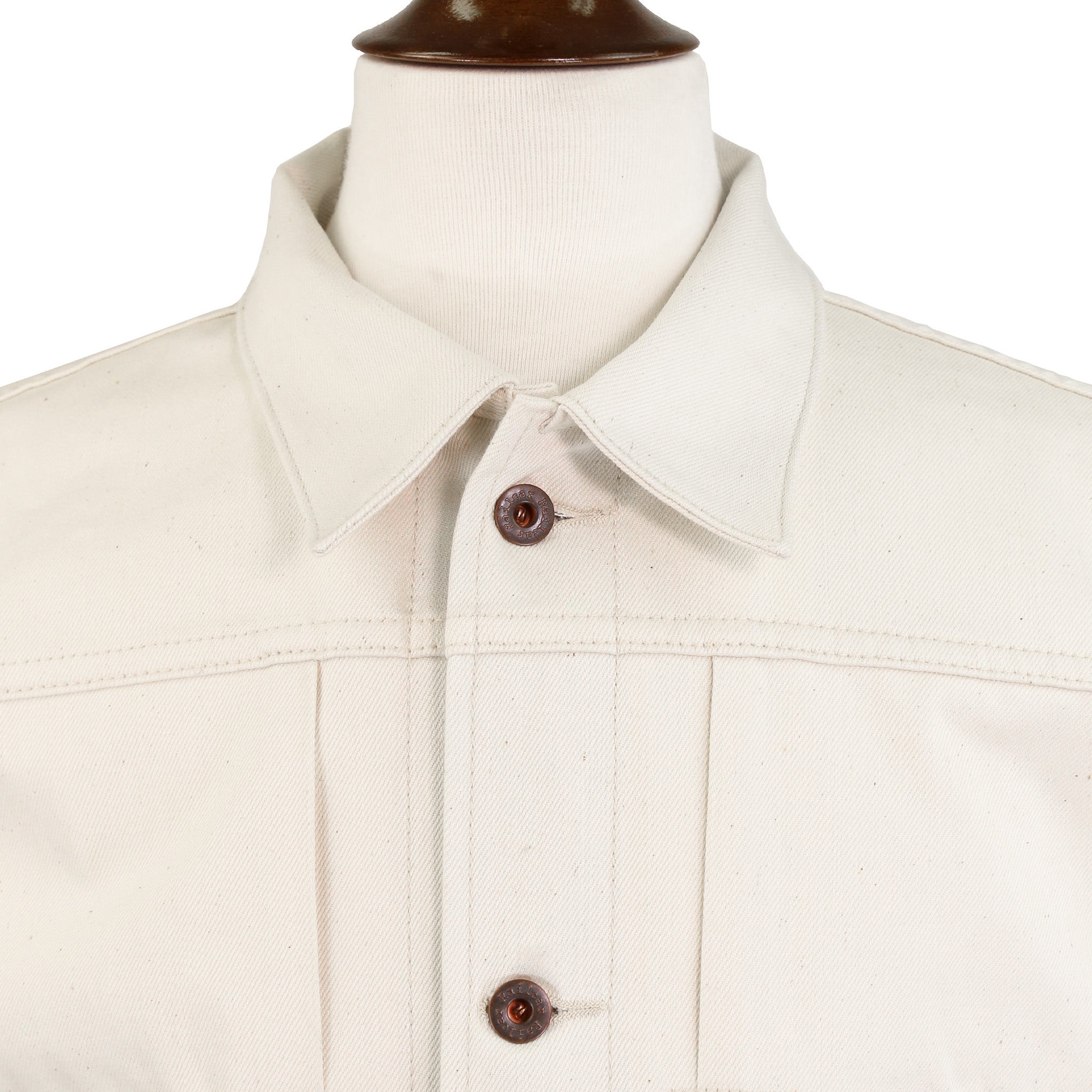 Collar Detail of Type 2 X105 12 Oz Ecru Natural Selvedge Jacket