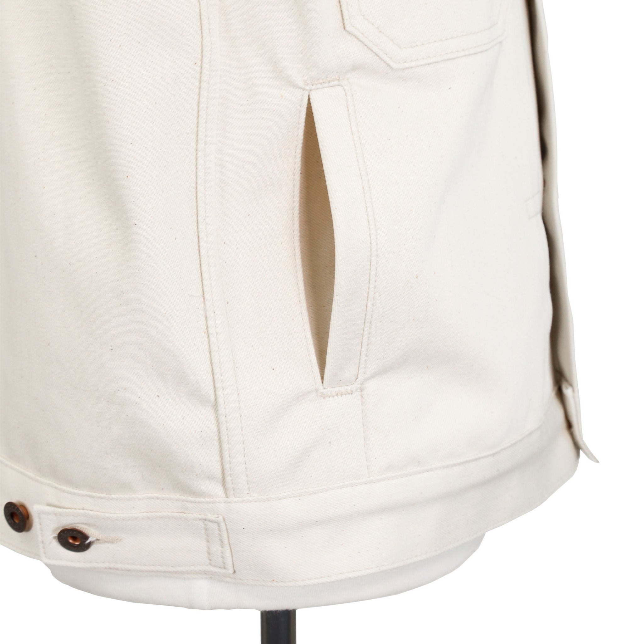Hand Warmer Pocket Detail of Type 2 X105 12 Oz Ecru Natural Selvedge Jacket