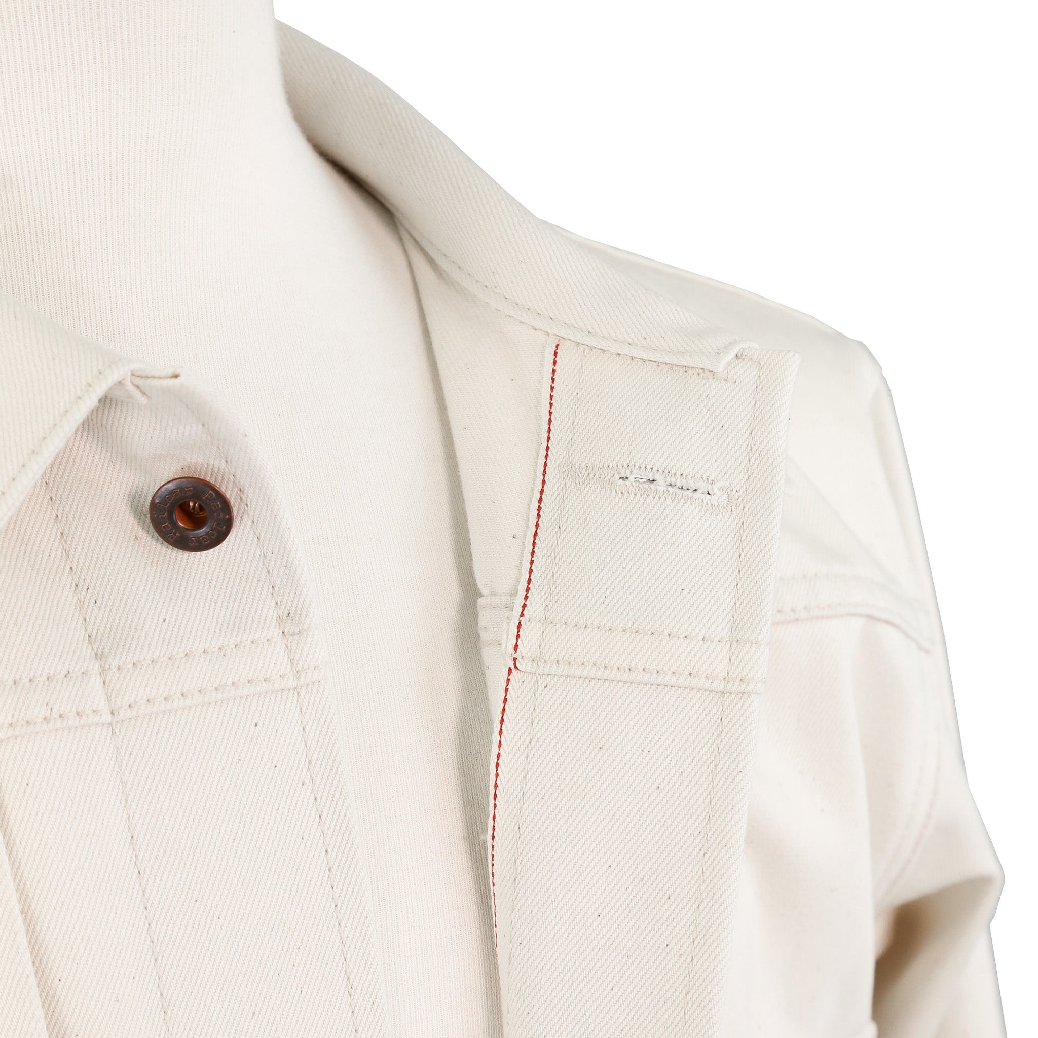 Placket Selvedge Detail of Type 2 X105 12 Oz Ecru Natural Selvedge Jacket
