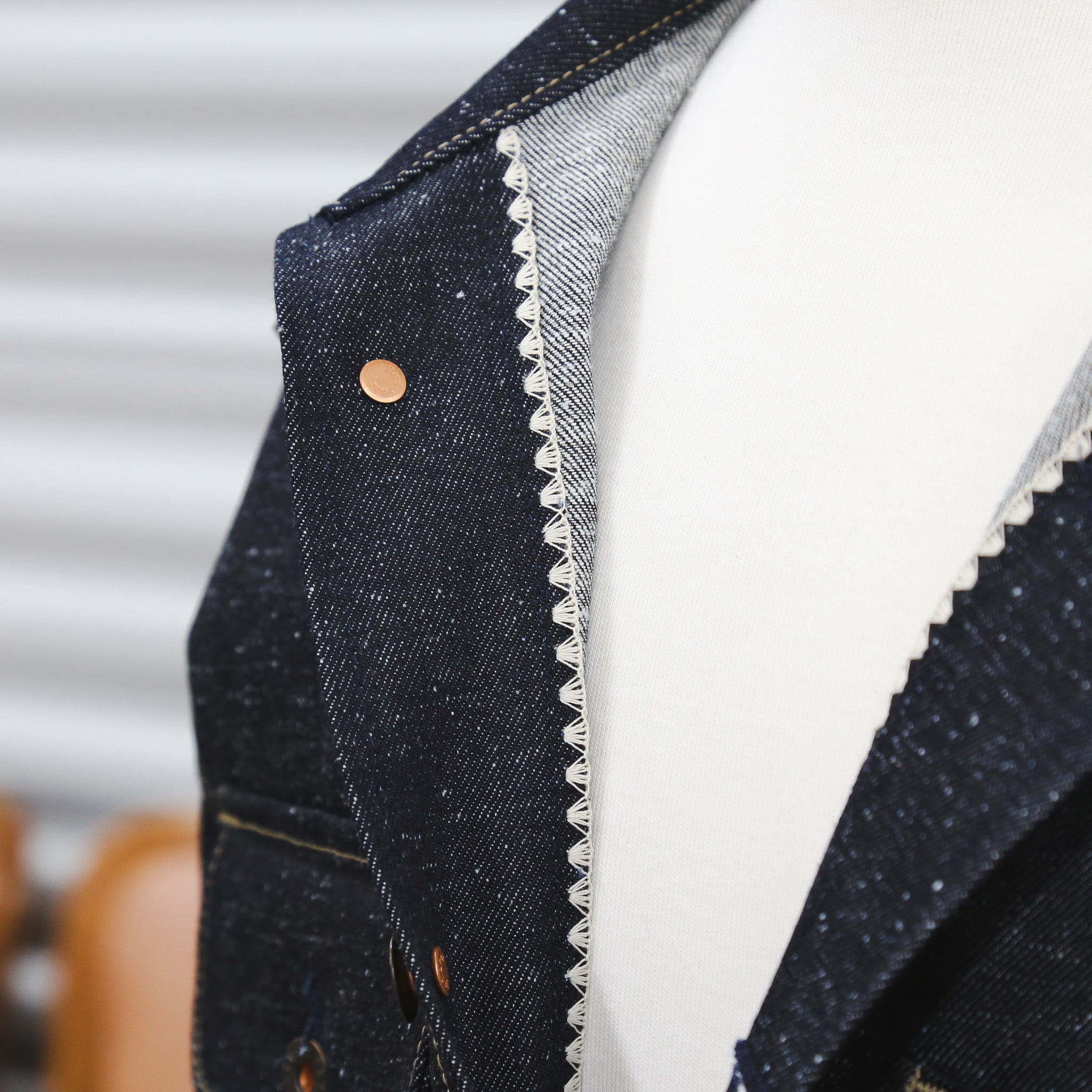 Placket Detail of Chore Coat Japanese Nep Denim
