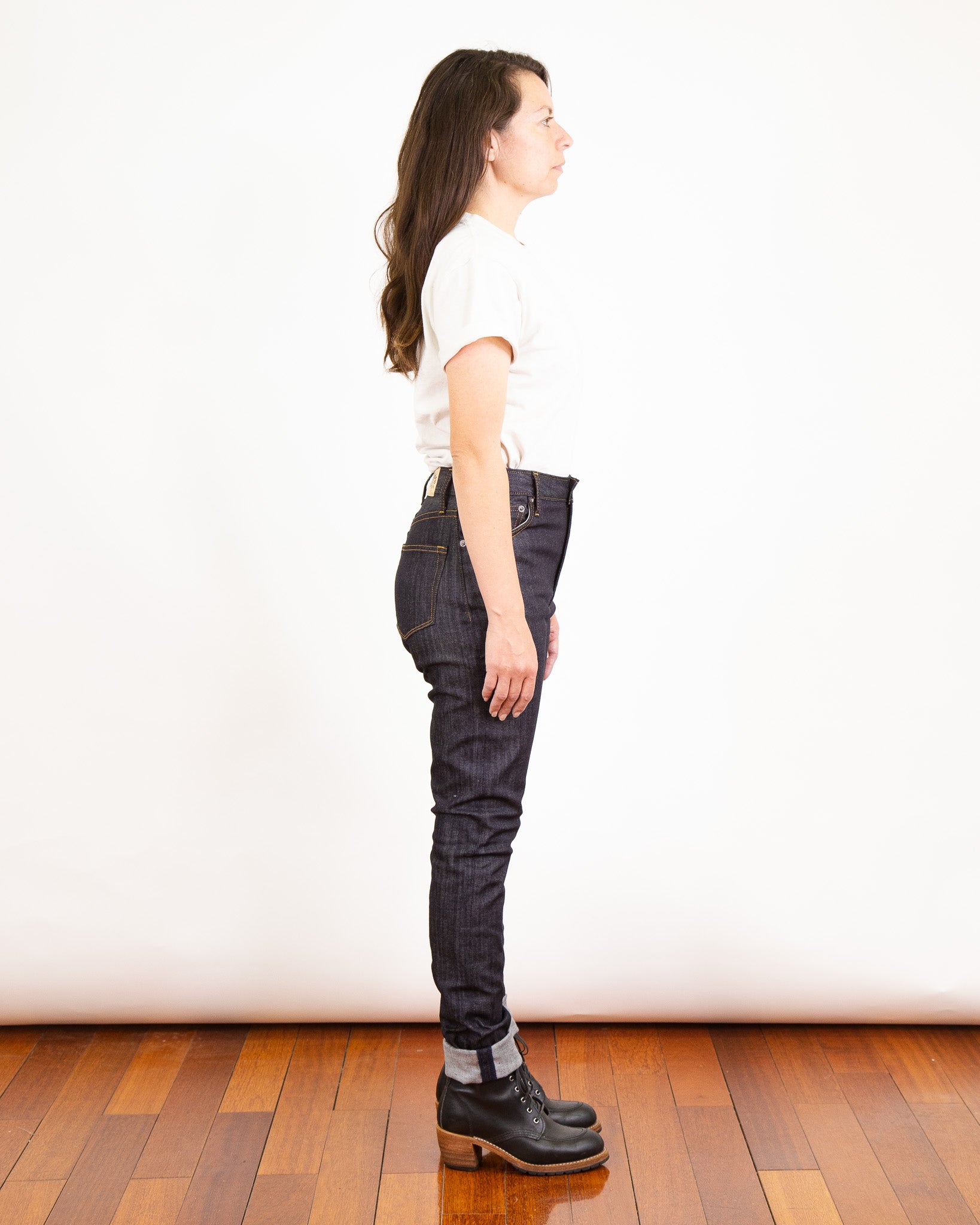 Model Photo of Side of Vixen 031 Indigo Jeans