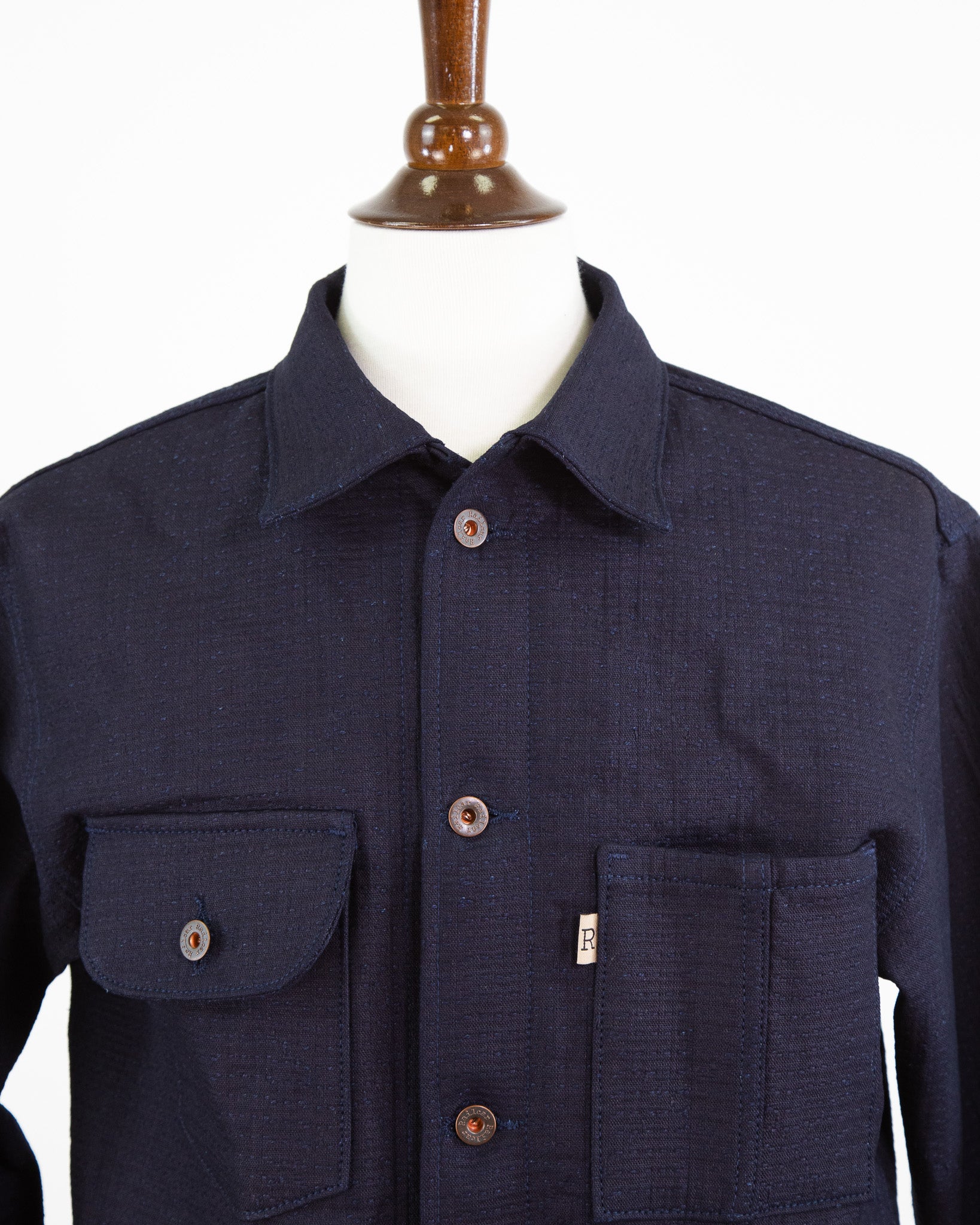 Front Shoulder Detail of Unshin Sashiko Chore Coat