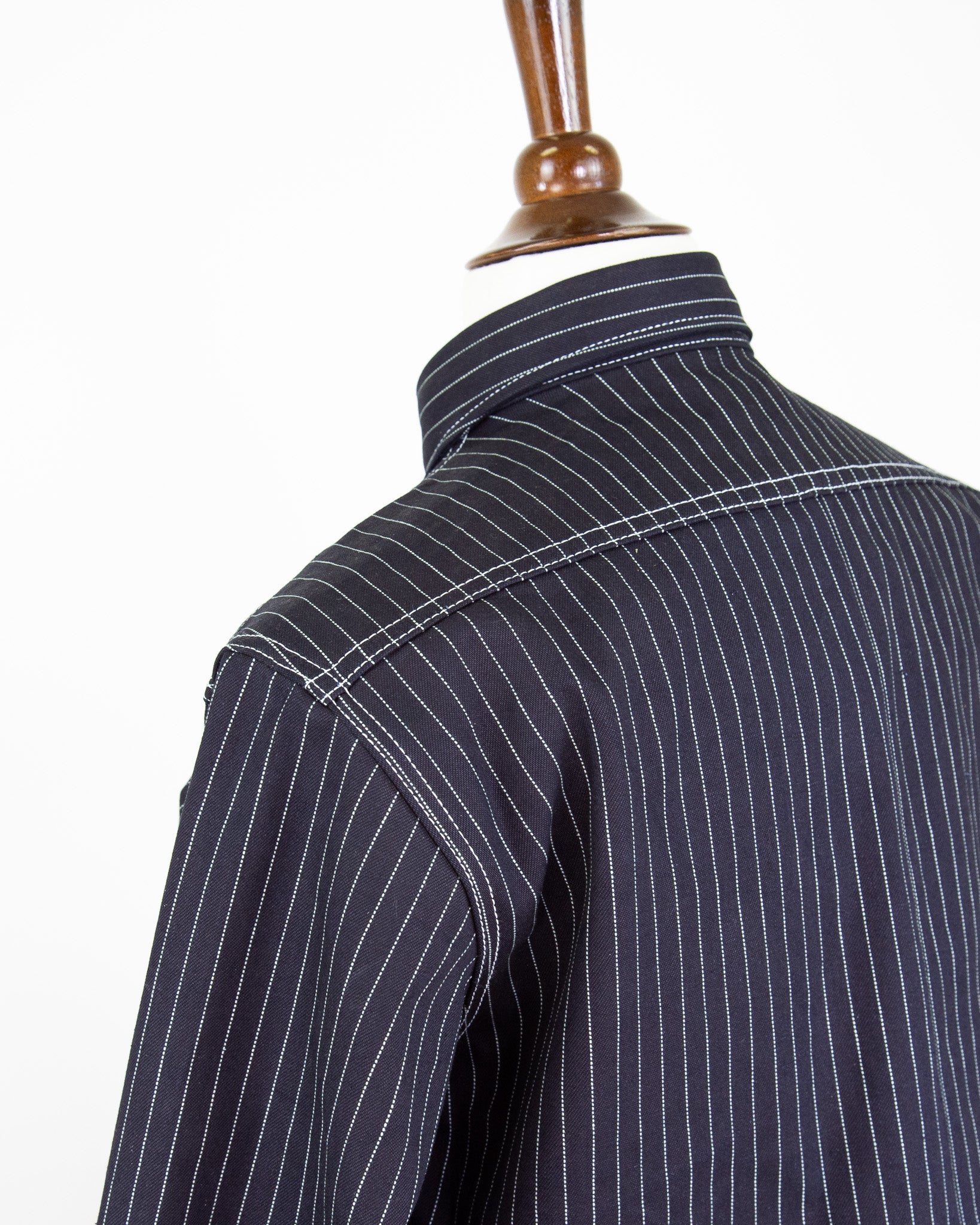 Back Shoulder of Eliminator Shadow Wabash 13.75 Oz Dark Indigo Selvedge Shirt