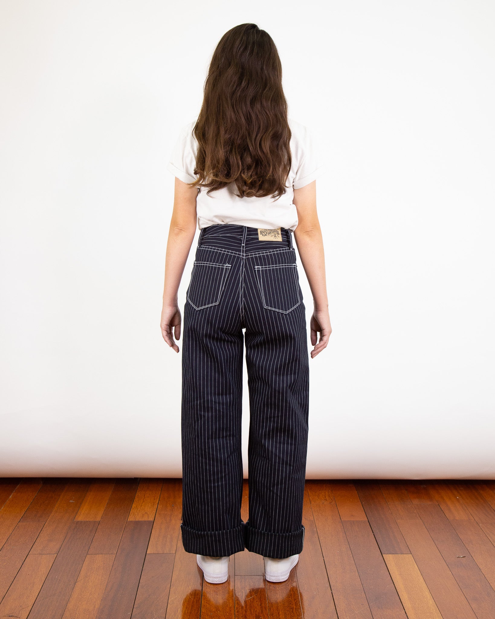 Back View of Model wearing Shadow Wabash Emily fit 