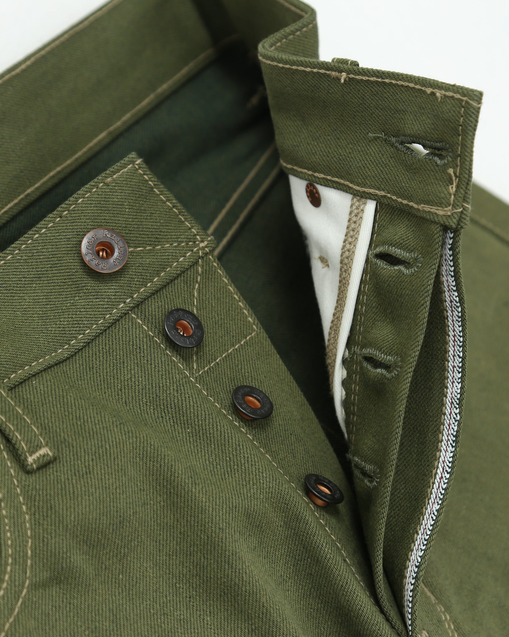 Rebels X060 Modern Straight Leg 13.5 Oz Japanese Olive Warp Green Weft