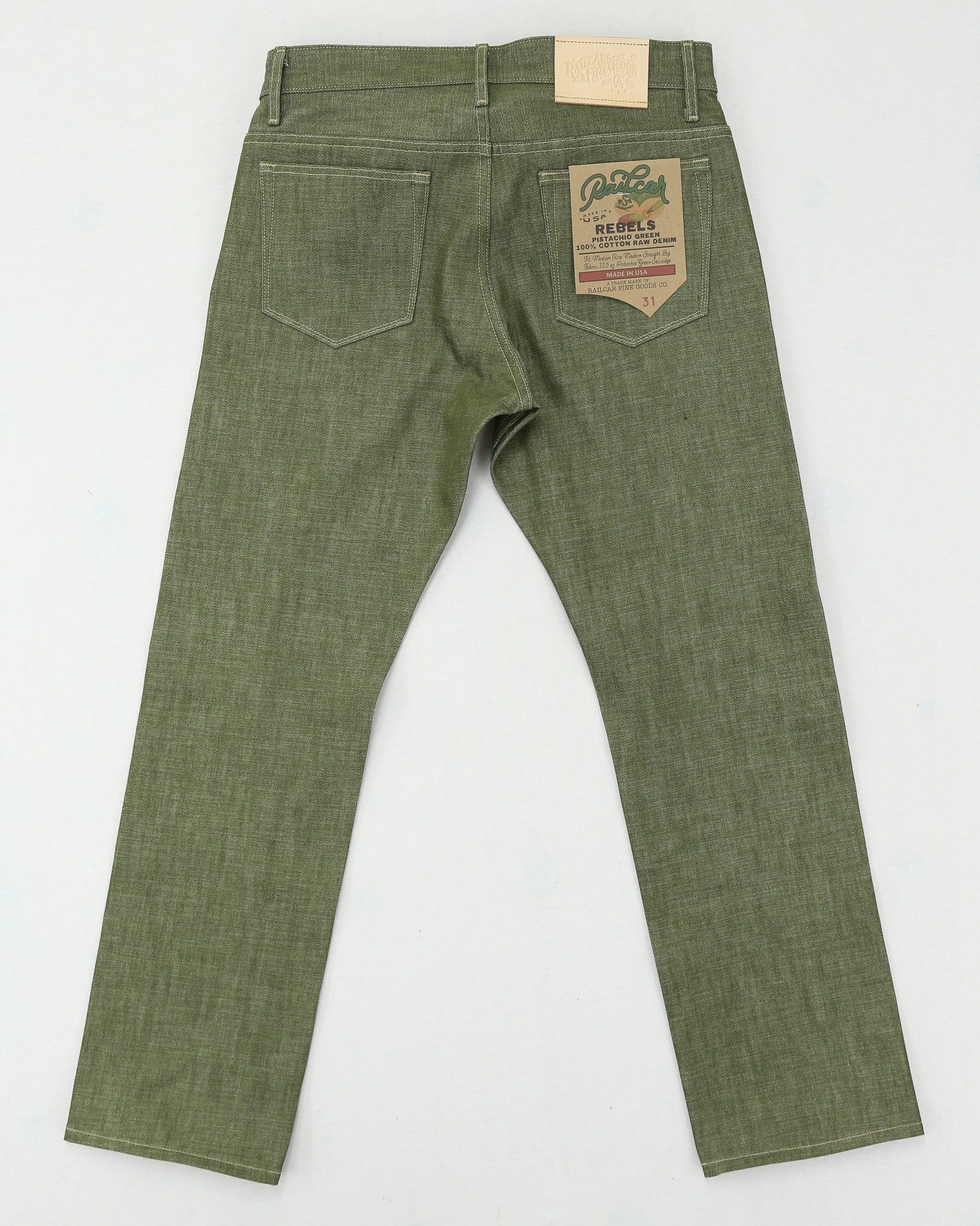 Rebels X079 Modern Straight Leg 13.5 Oz Pistachio Green Selvedge