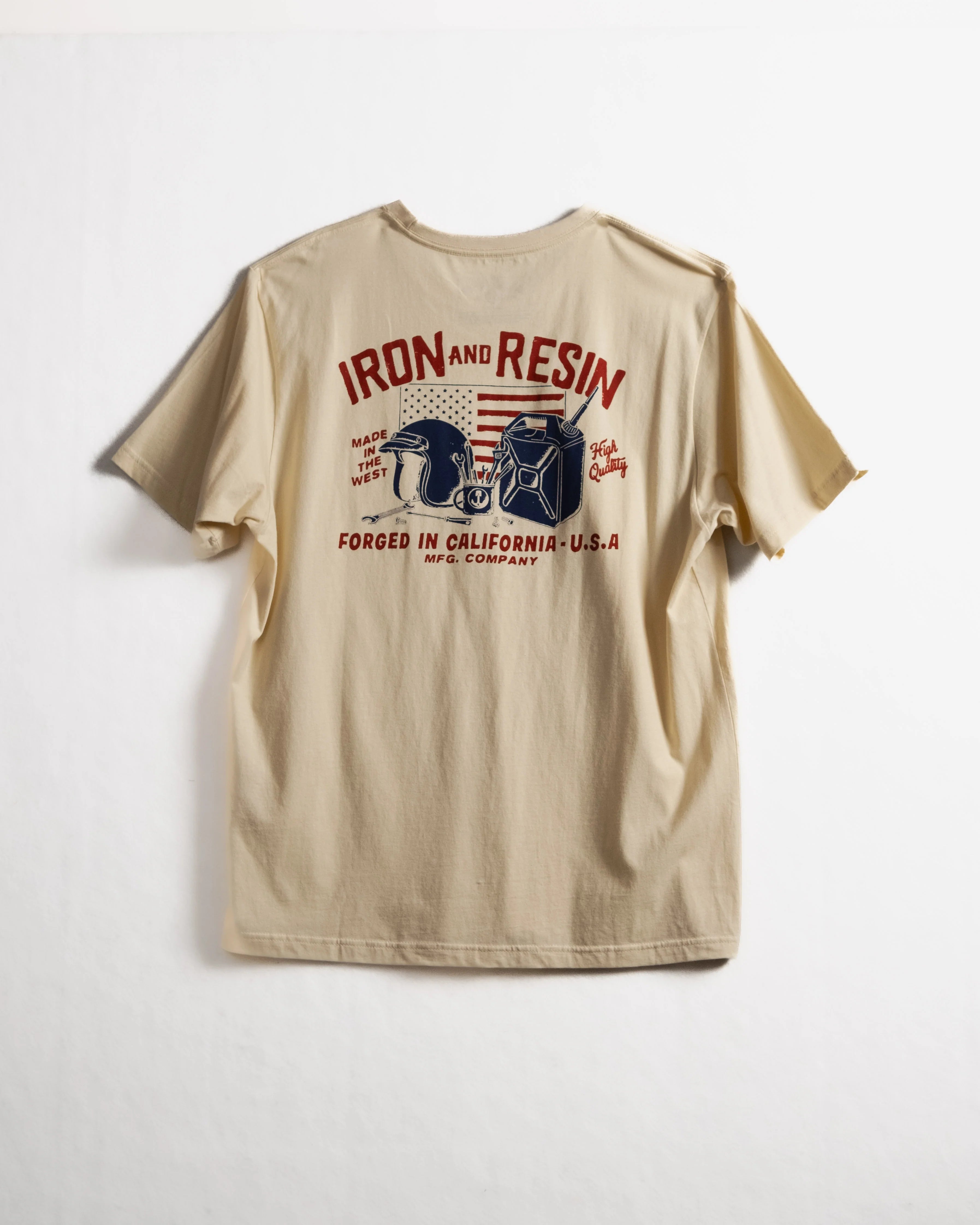 Back of Iron & Resin Men's Shop Bench Tee - Natural 