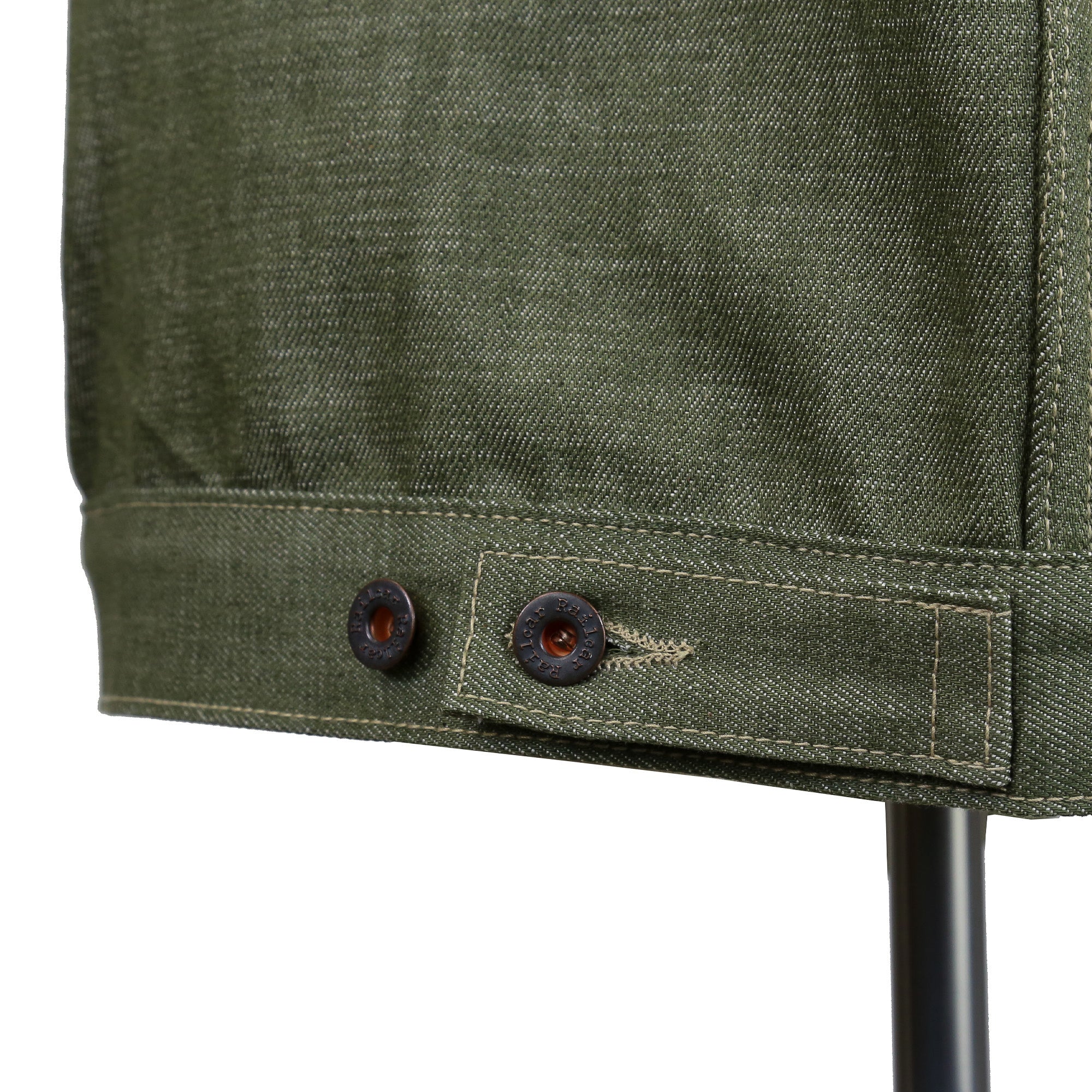 Cinch Back Detail of Type 2 X079 13.5 Ounce Pistachio Green Selvedge Jacket