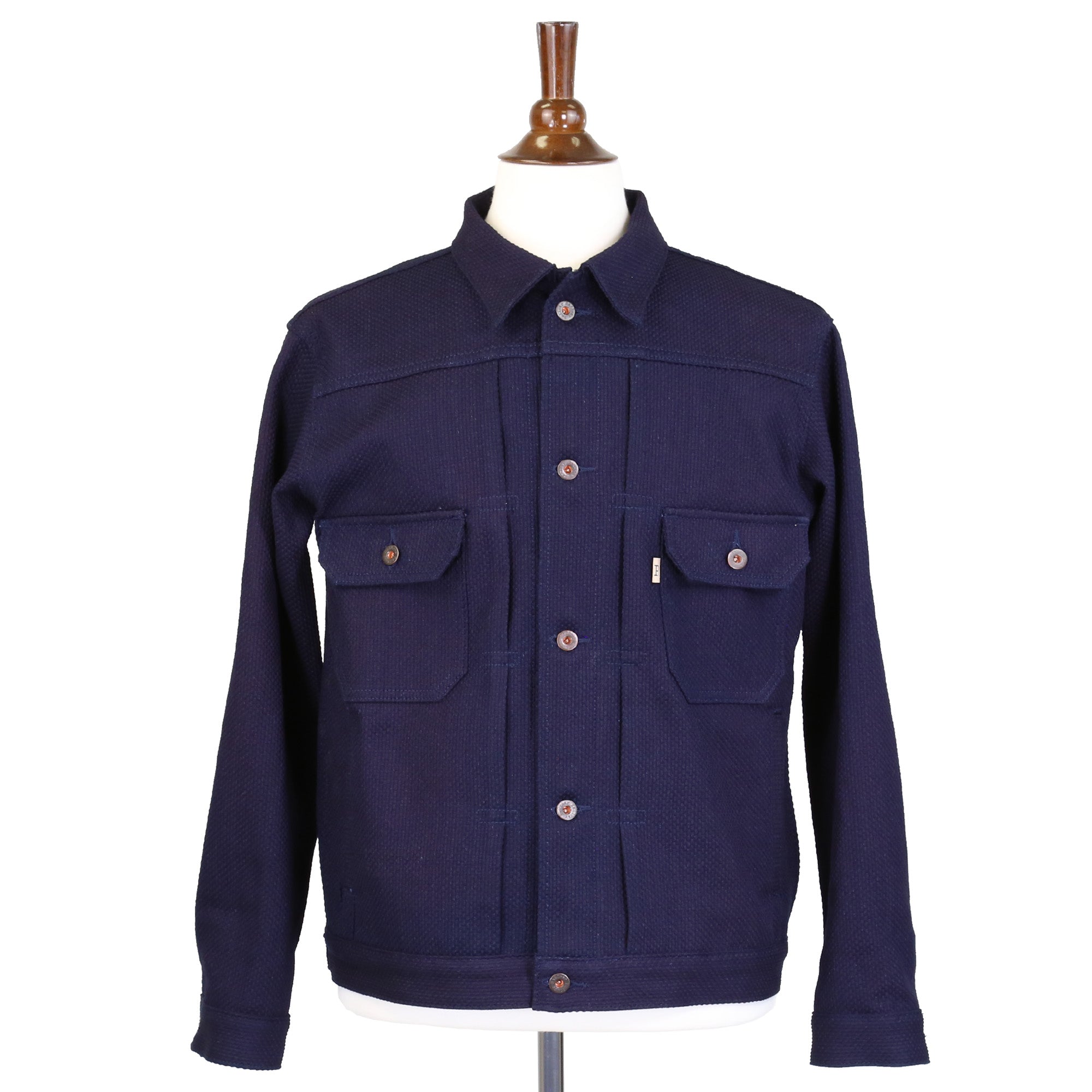 Front of Type 2 Sashiko Indigo Presoaked Jacket